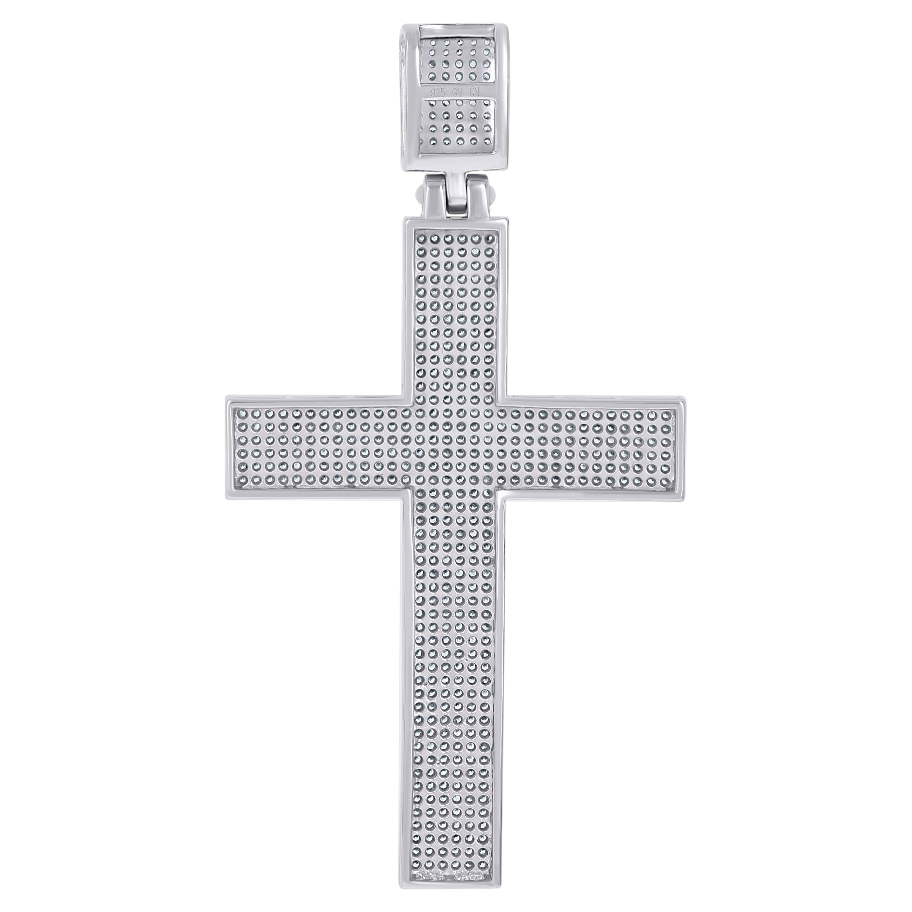 925 Sterling Silver Mens Cubic Zirconia Cross Religious Charm Pendant