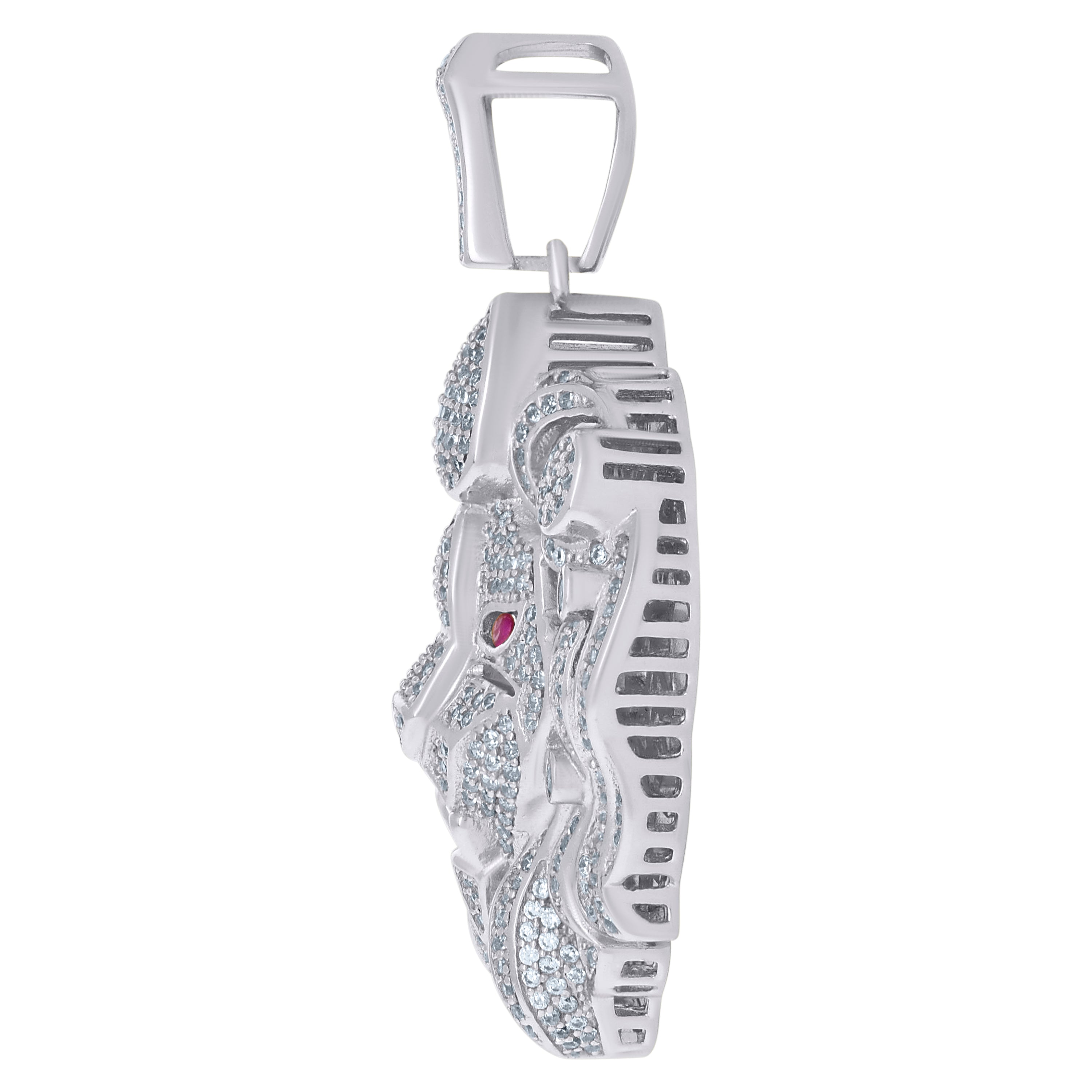 925 Sterling Silver Mens Purple White Cubic-Zirconia Leo/Lion Head Animal Zodiac Sign/Wildlife Charm Pendant
