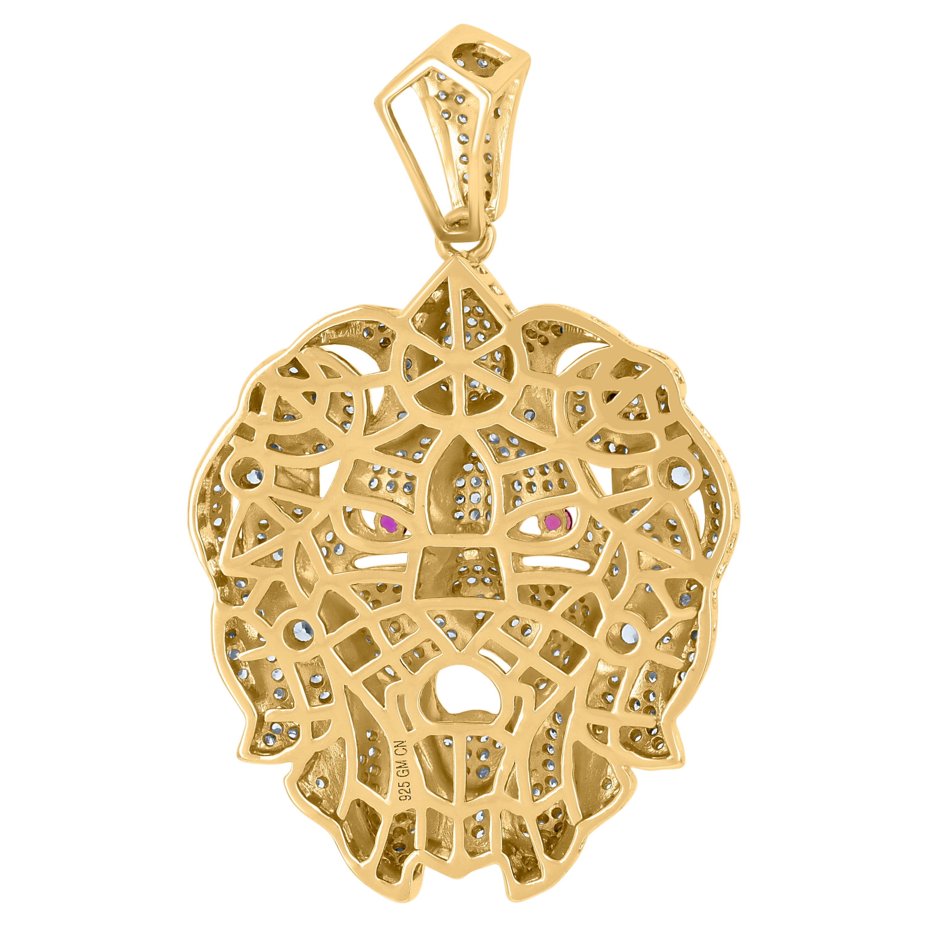 925 Sterling Silver Mens Purple White Cubic-Zirconia Leo/Lion Head Animal Zodiac Sign/Wildlife Charm Pendant