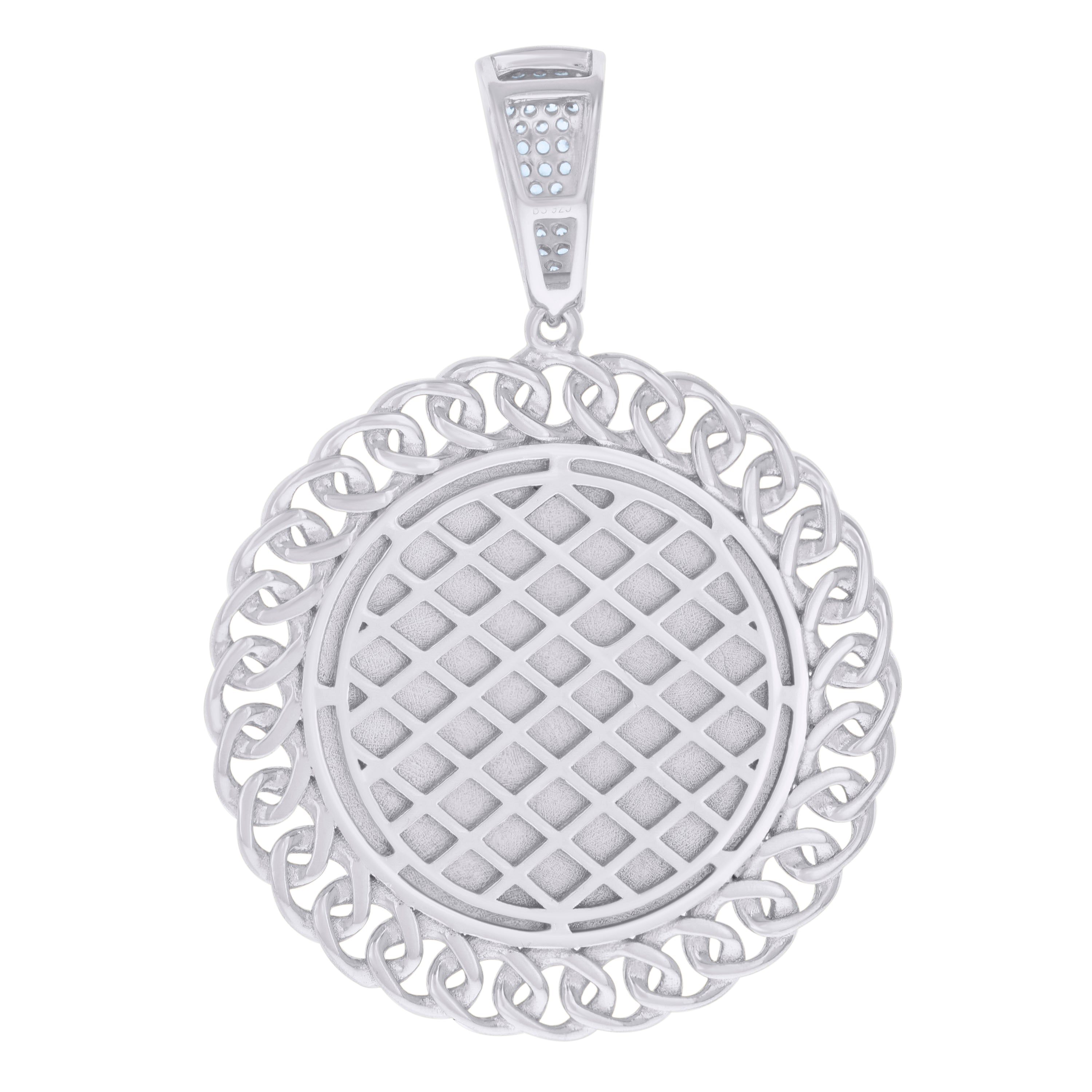 925 Sterling Silver Men Cubic-Zirconia Cuban Border Picture Frame Charm Pendant