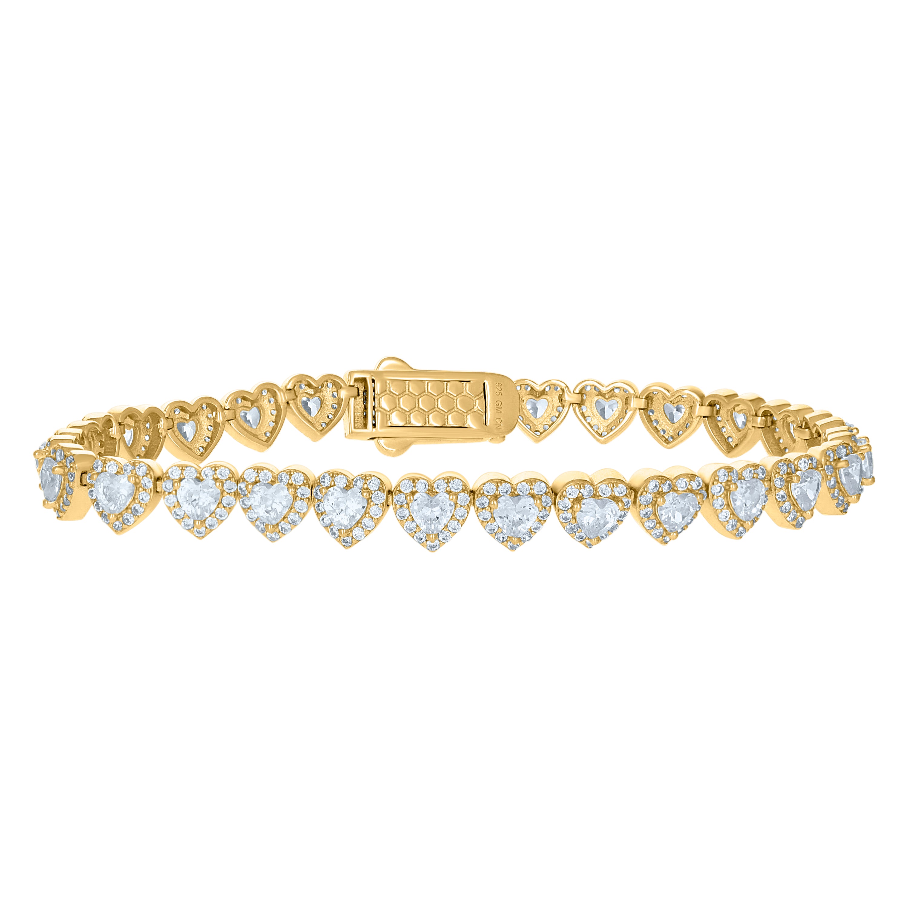 925 Sterling Silver Yellow-tone Womens Cubic-Zirconia Heart Tennis Bracelet