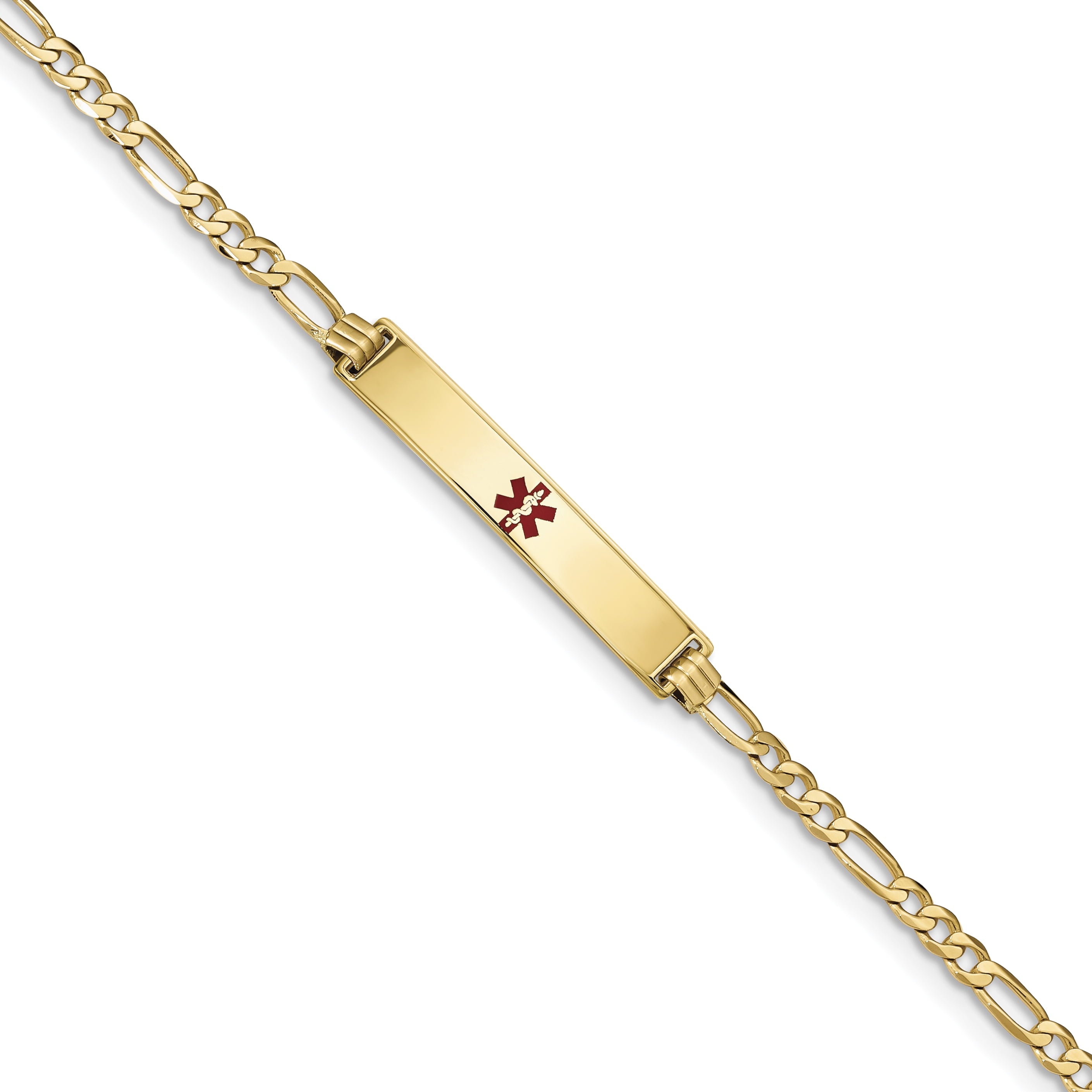 14K Medical Red Enamel Flat Figaro Link Id Bracelet