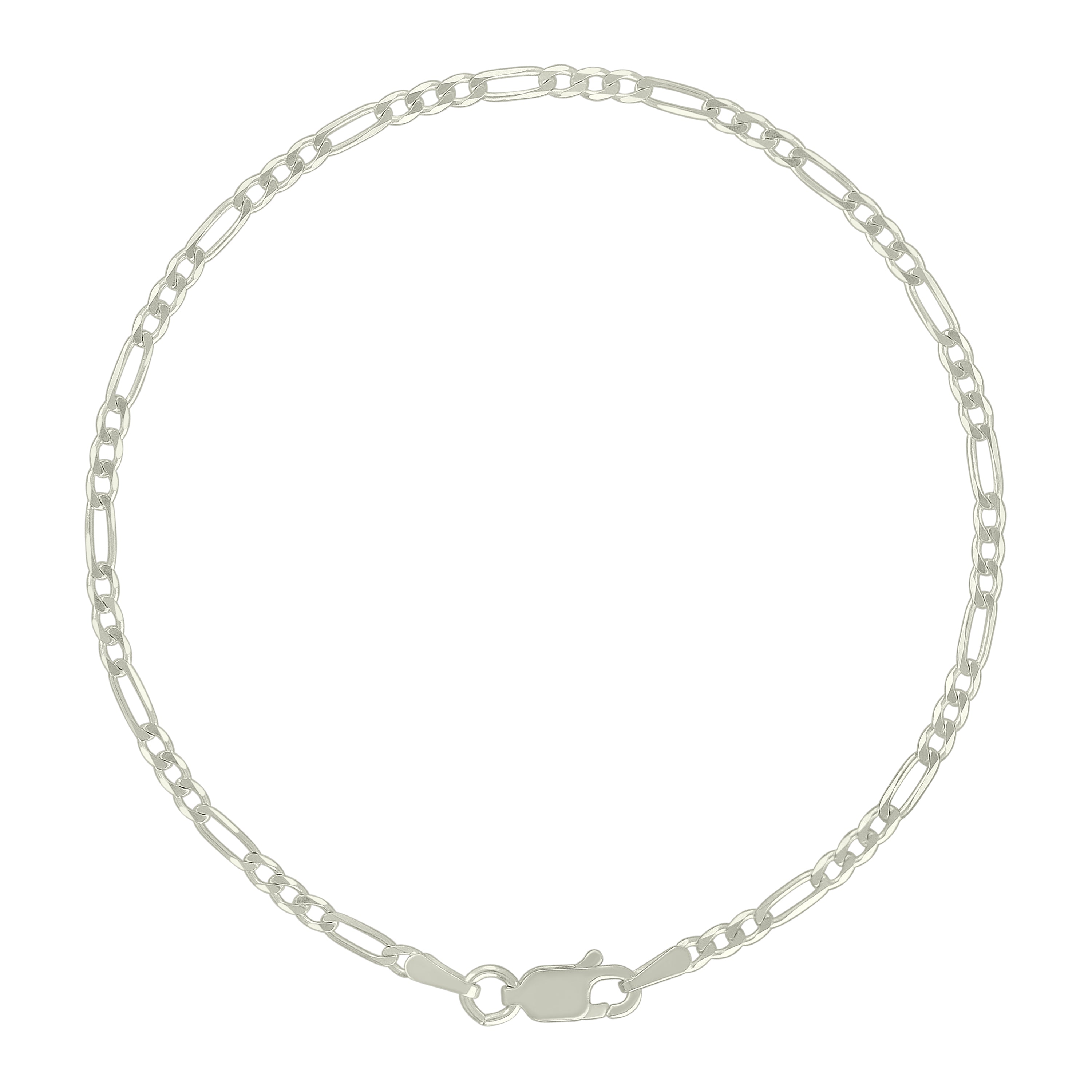 925 Sterling Silver Super Flat Figaro Chain Rhodium Plated 060 2.3mm
