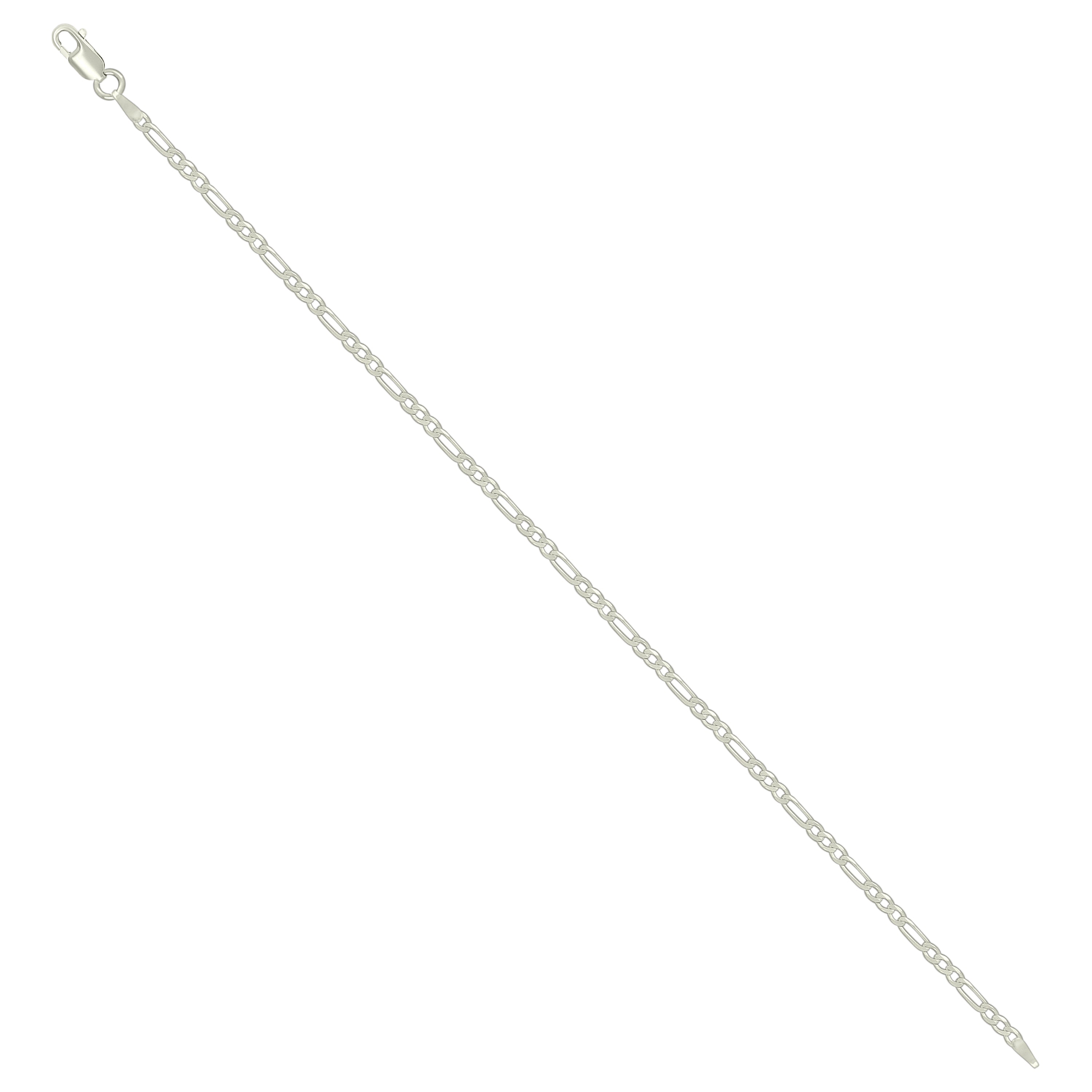 925 Sterling Silver Super Flat Figaro Chain Rhodium Plated 060 2.3mm