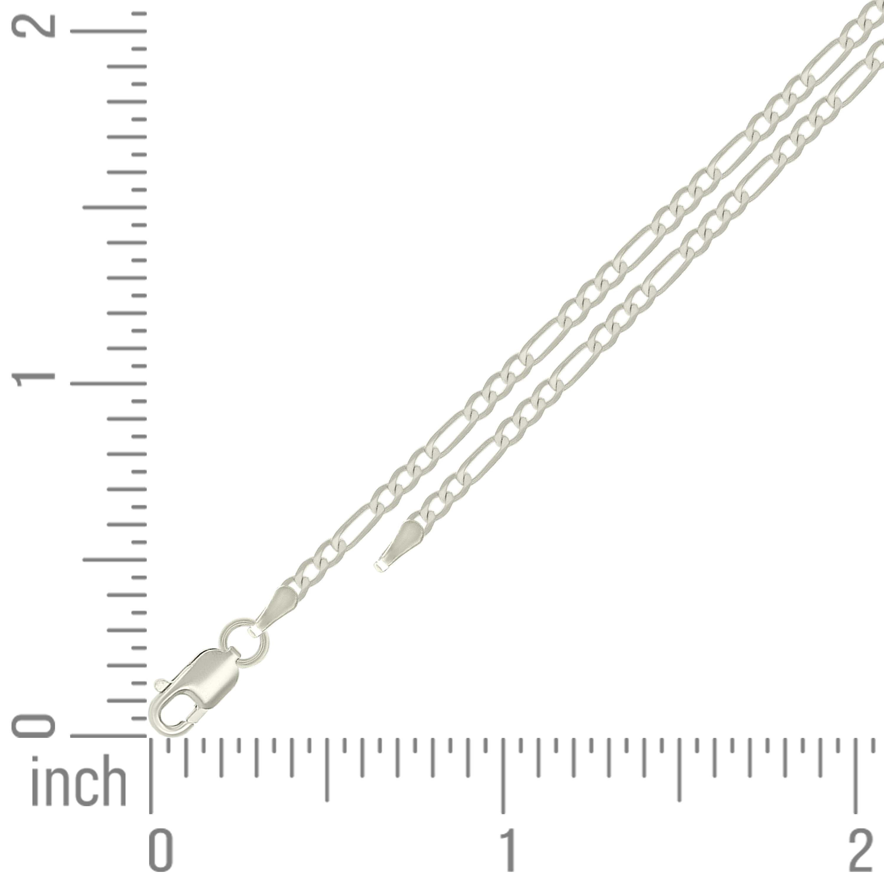925 Sterling Silver Super Flat Figaro Chain Rhodium Plated 060 2.3mm