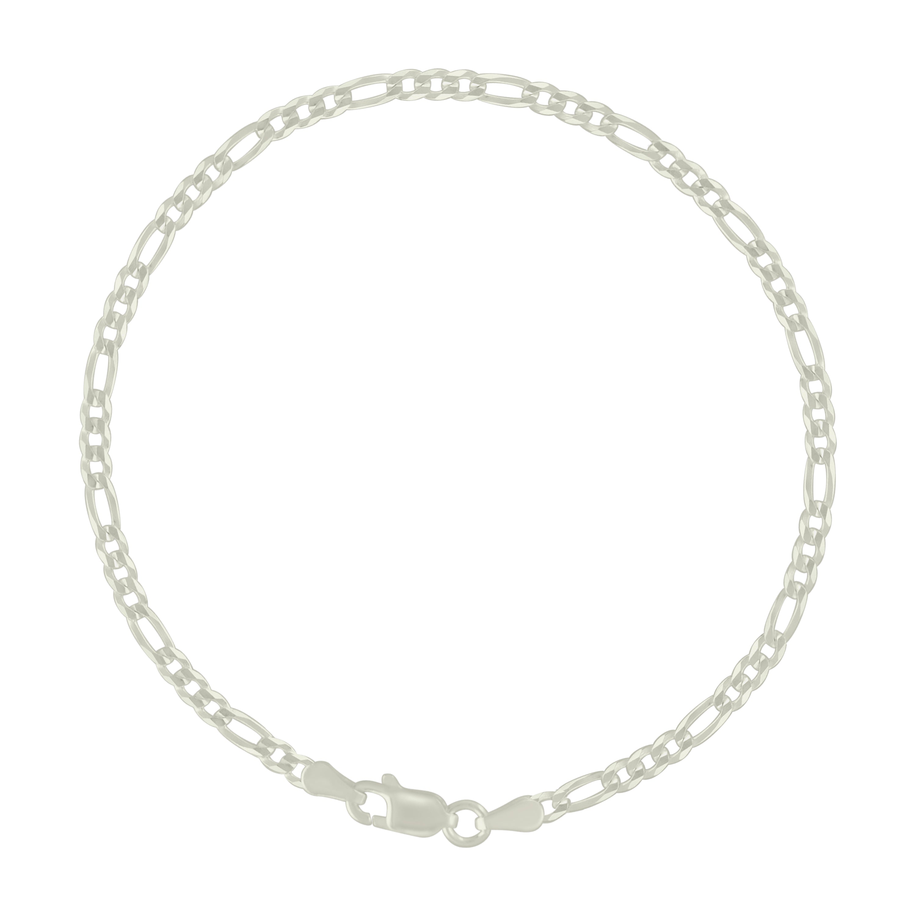 925 Sterling Silver Super Flat Figaro Chain Rhodium Plated 060 2.3mm