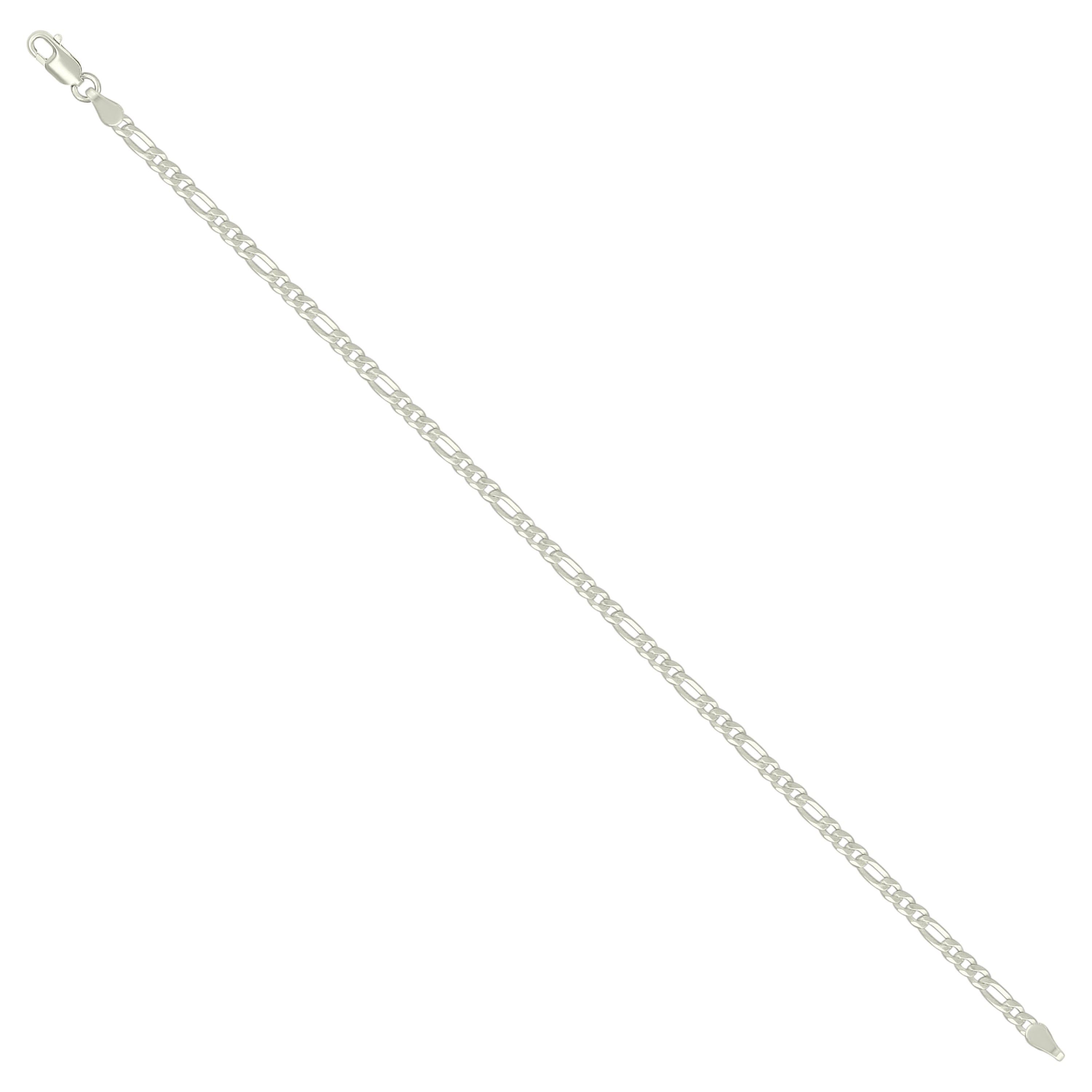 925 Sterling Silver Super Flat Figaro Chain Rhodium Plated 060 2.3mm