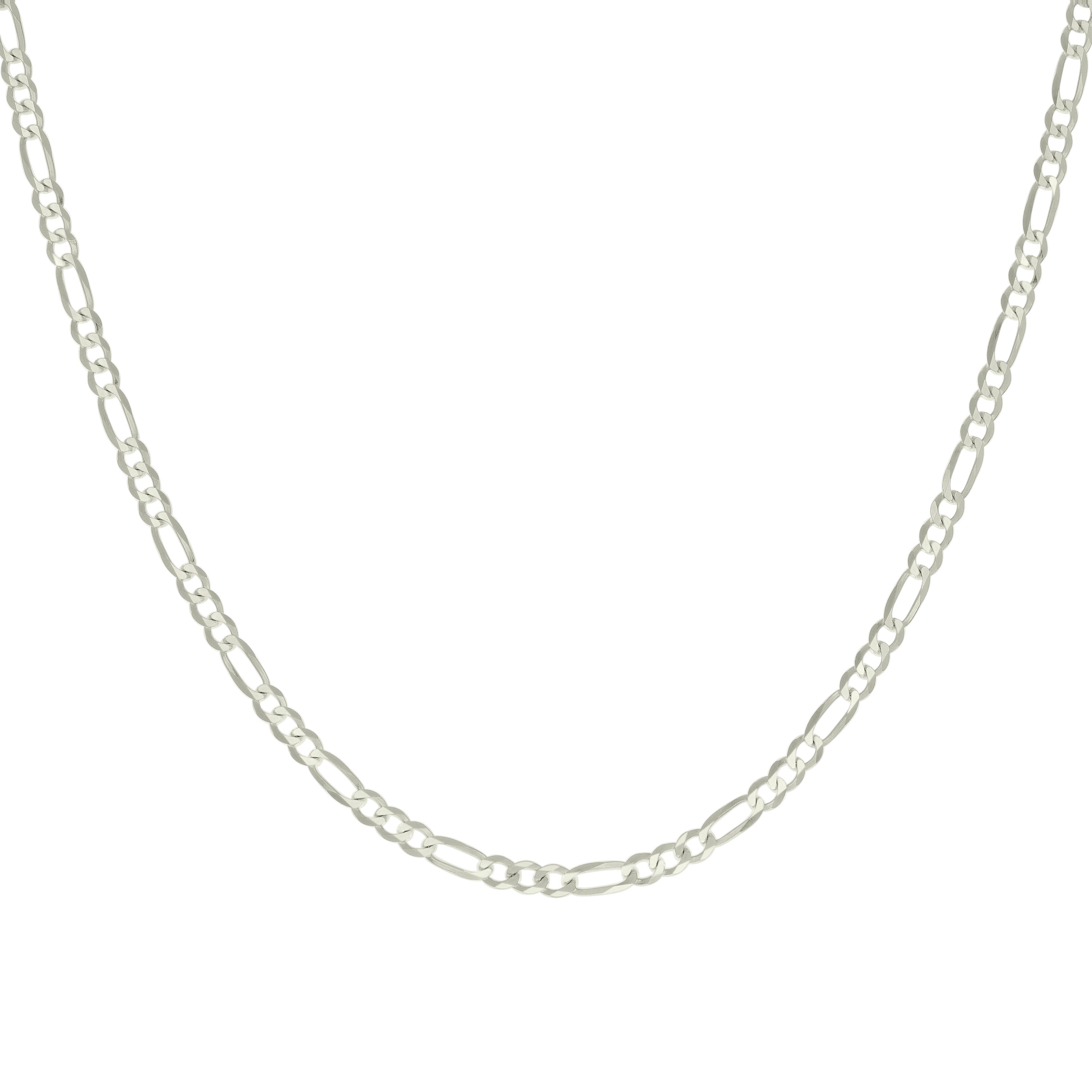 925 Sterling Silver Super Flat Figaro Chain Rhodium Plated 060 2.3mm