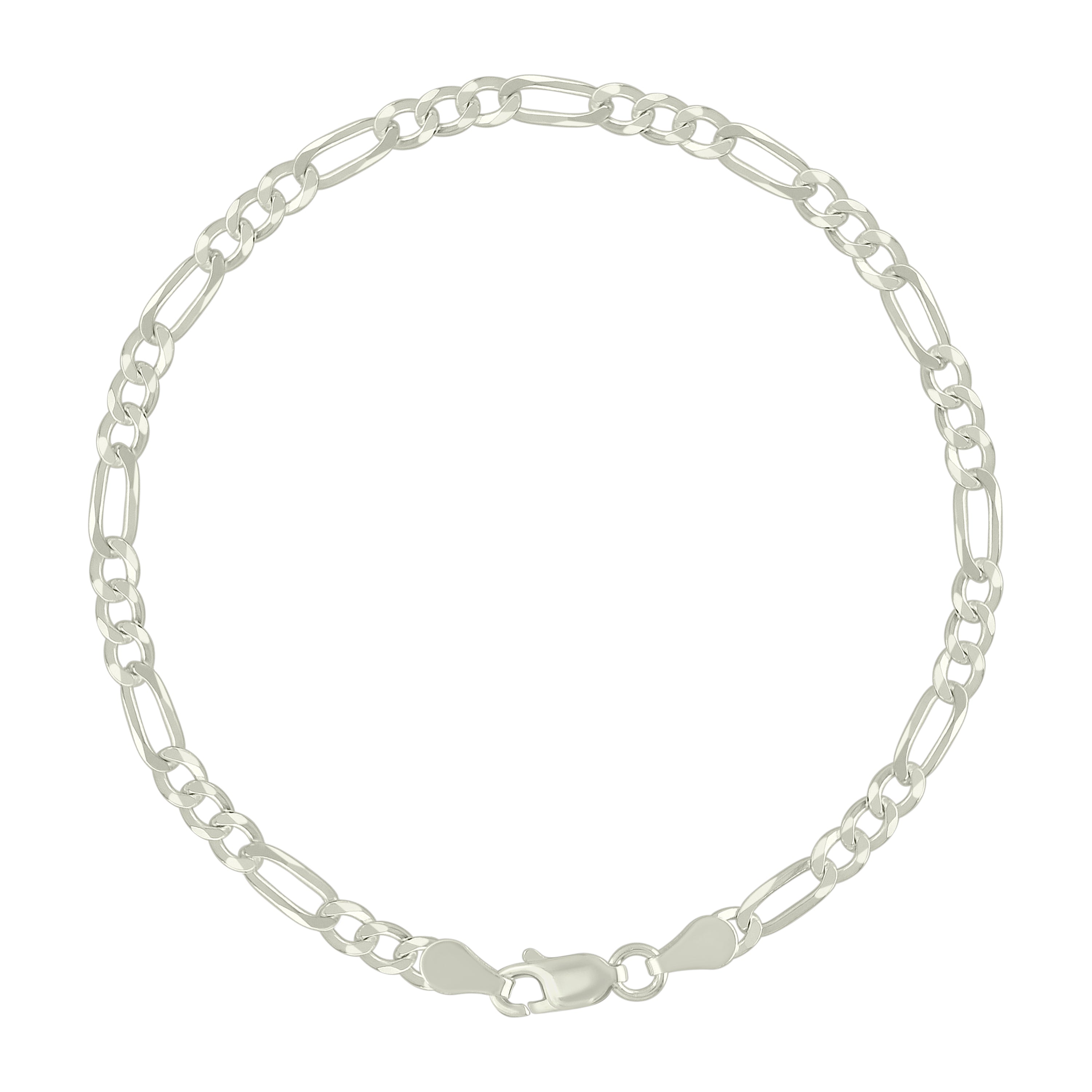 925 Sterling Silver Super Flat Figaro Chain Rhodium Plated 060 2.3mm