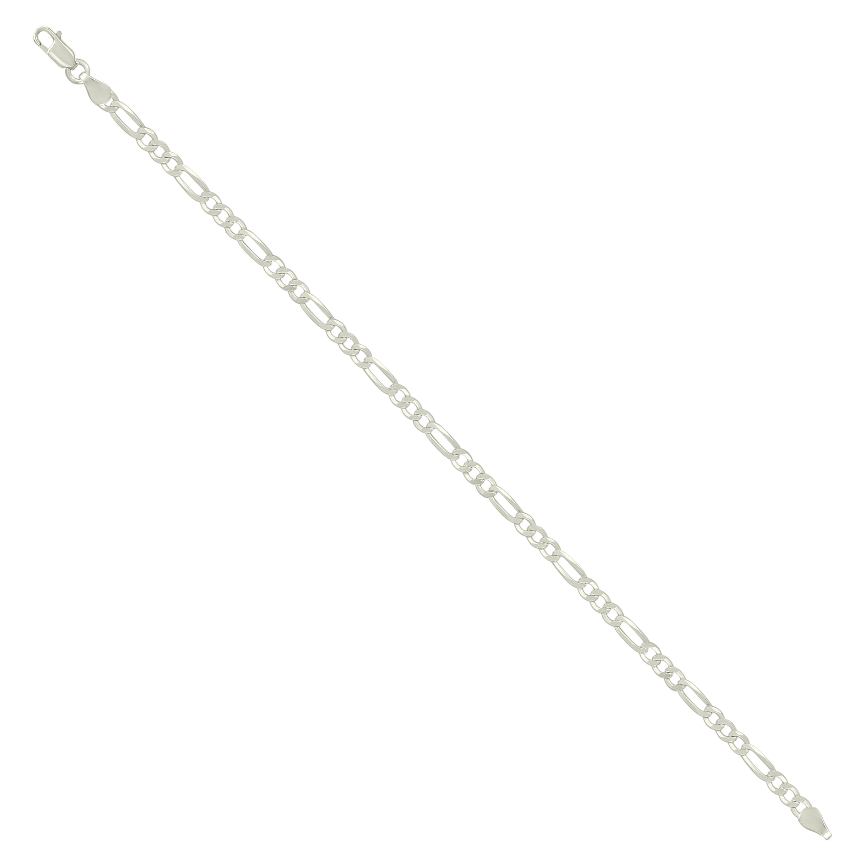 925 Sterling Silver Super Flat Figaro Chain Rhodium Plated 060 2.3mm