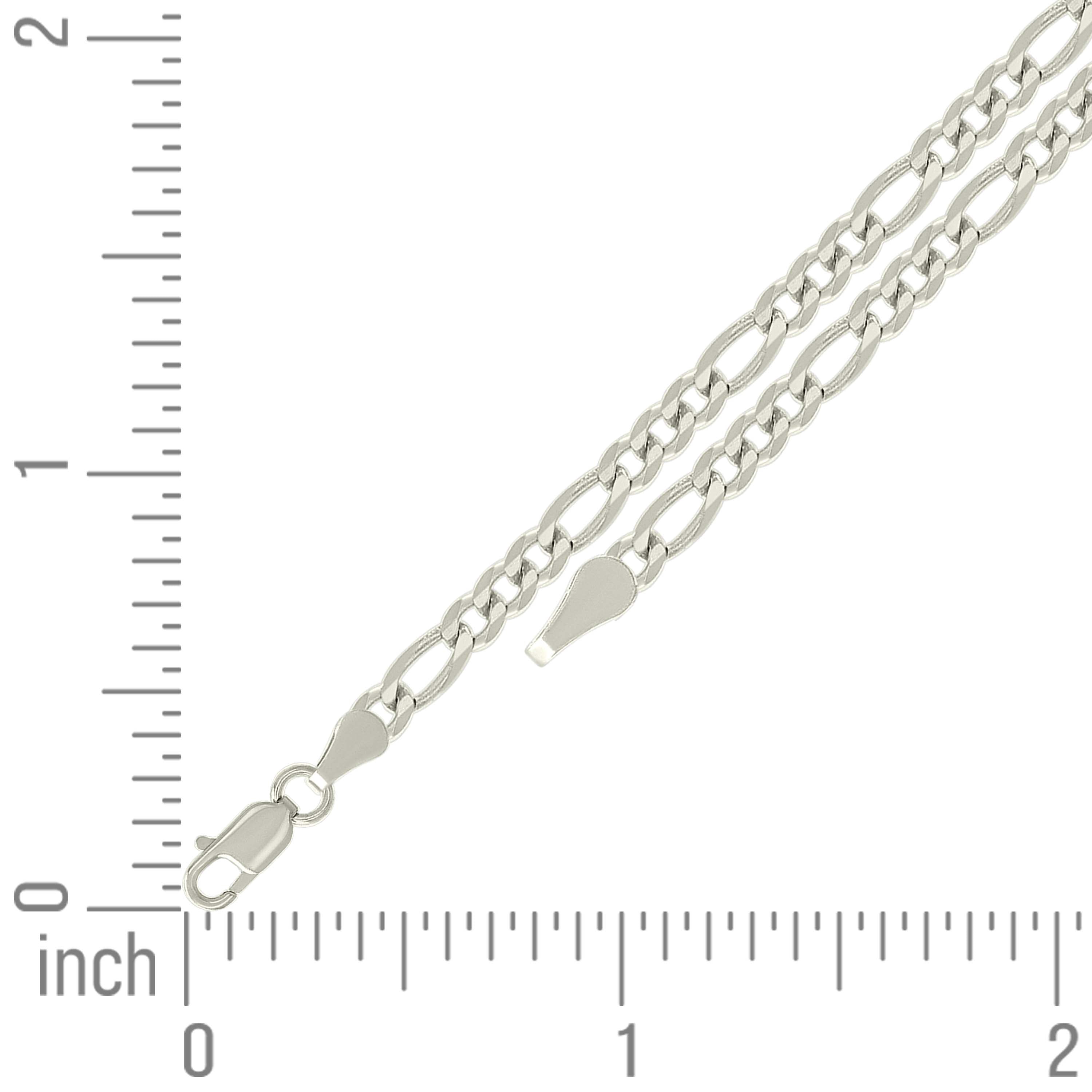 925 Sterling Silver Super Flat Figaro Chain Rhodium Plated 060 2.3mm