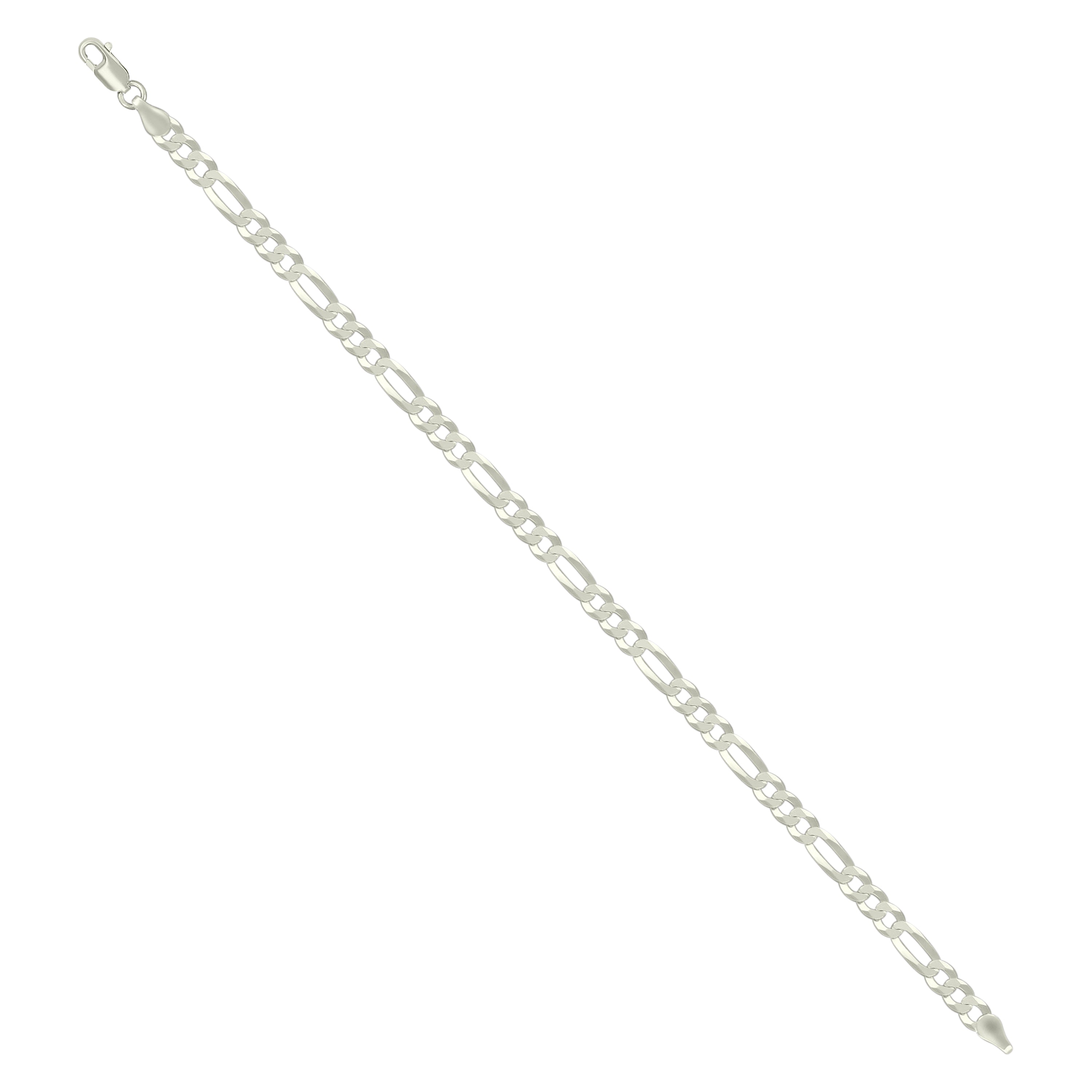 925 Sterling Silver Super Flat Figaro Chain Rhodium Plated 060 2.3mm