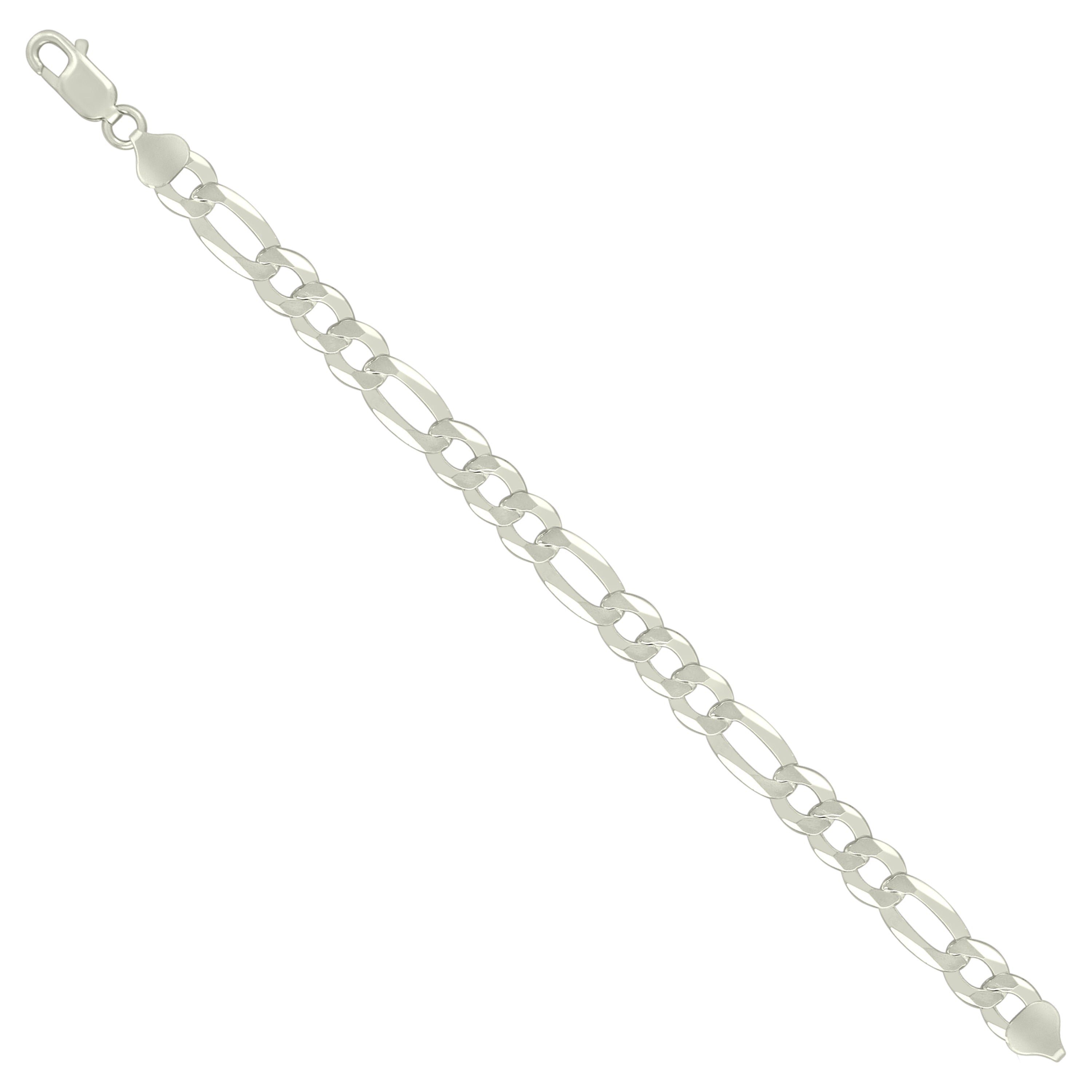925 Sterling Silver Super Flat Figaro Chain Rhodium Plated 060 2.3mm