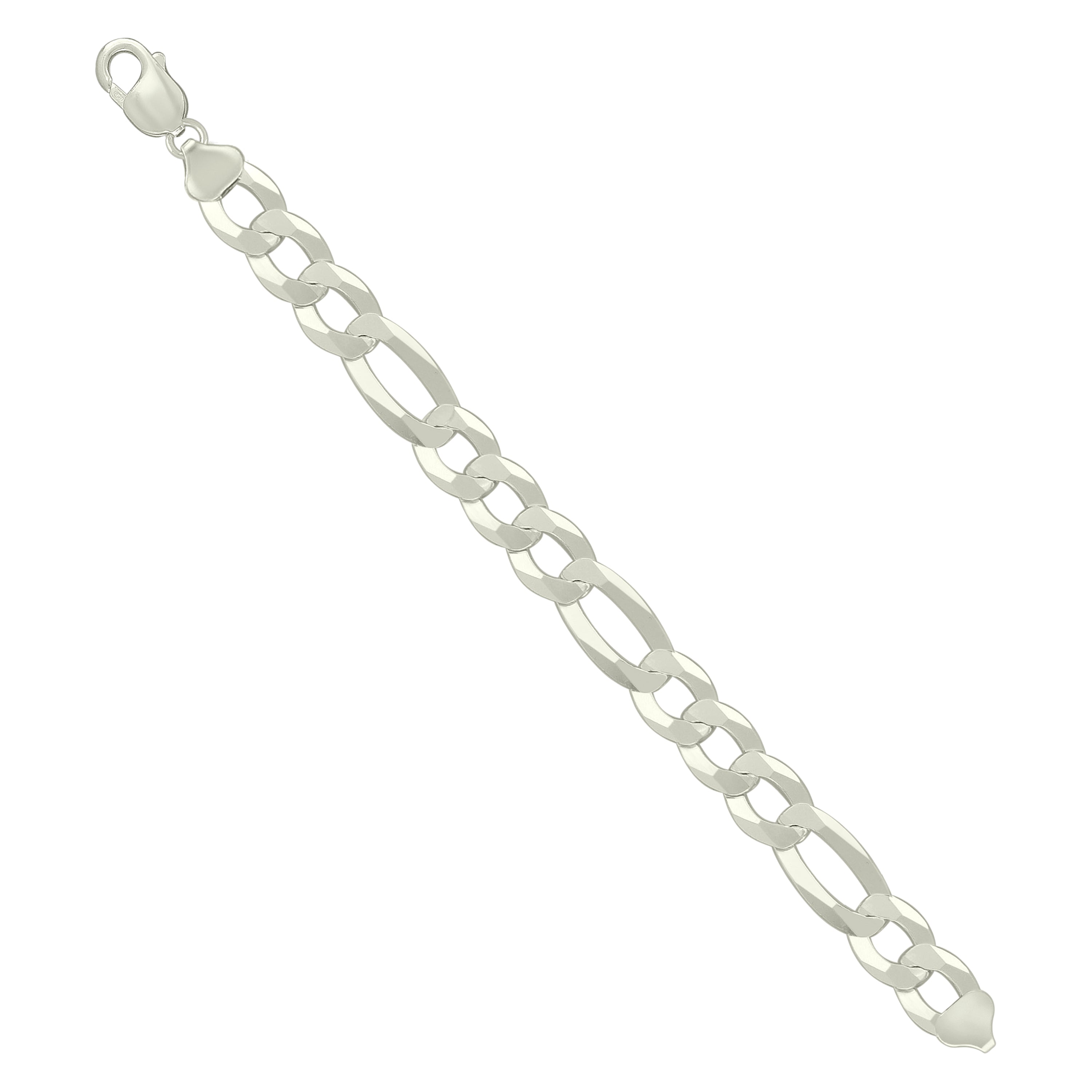 925 Sterling Silver Super Flat Figaro Chain Rhodium Plated 060 2.3mm