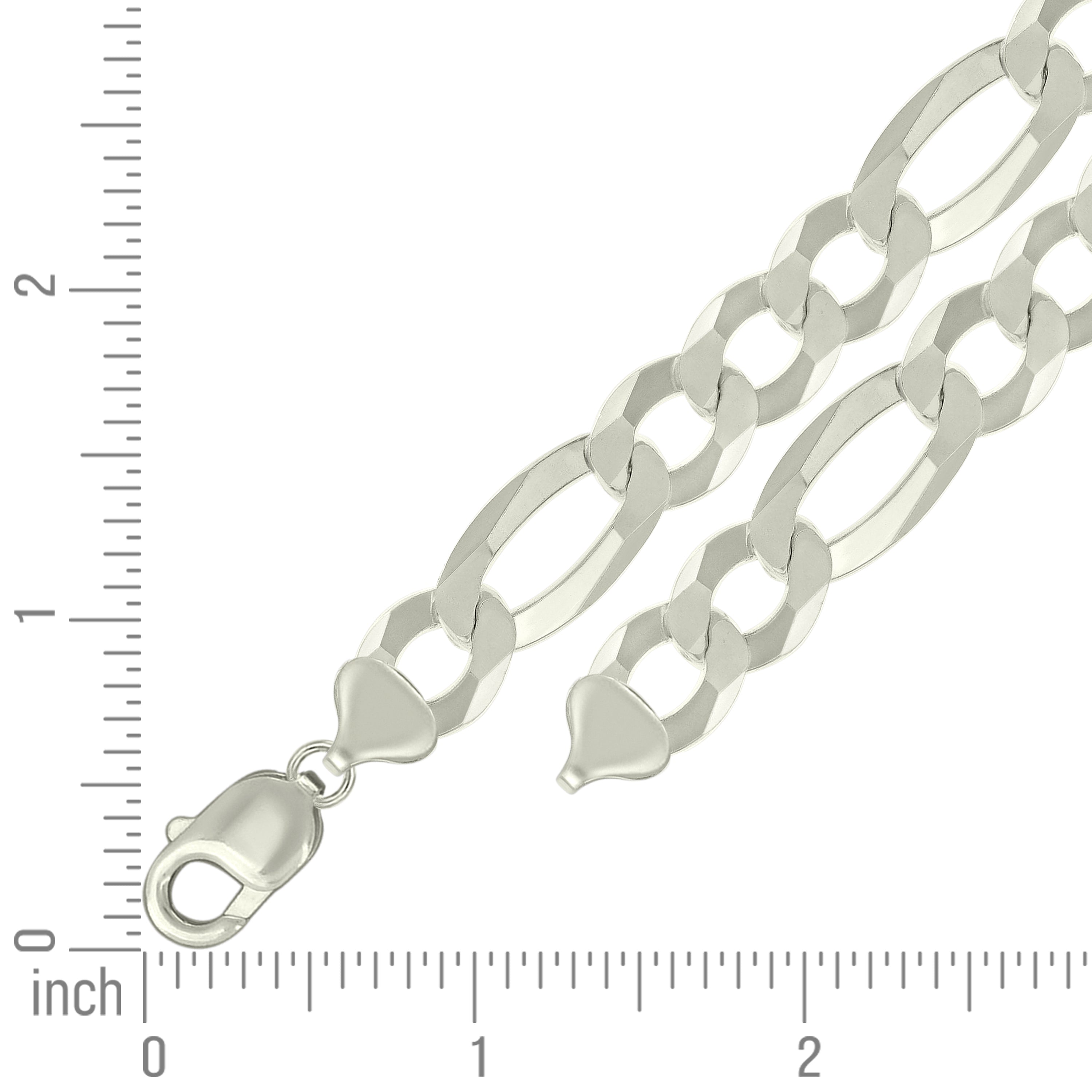 925 Sterling Silver Super Flat Figaro Chain Rhodium Plated 060 2.3mm
