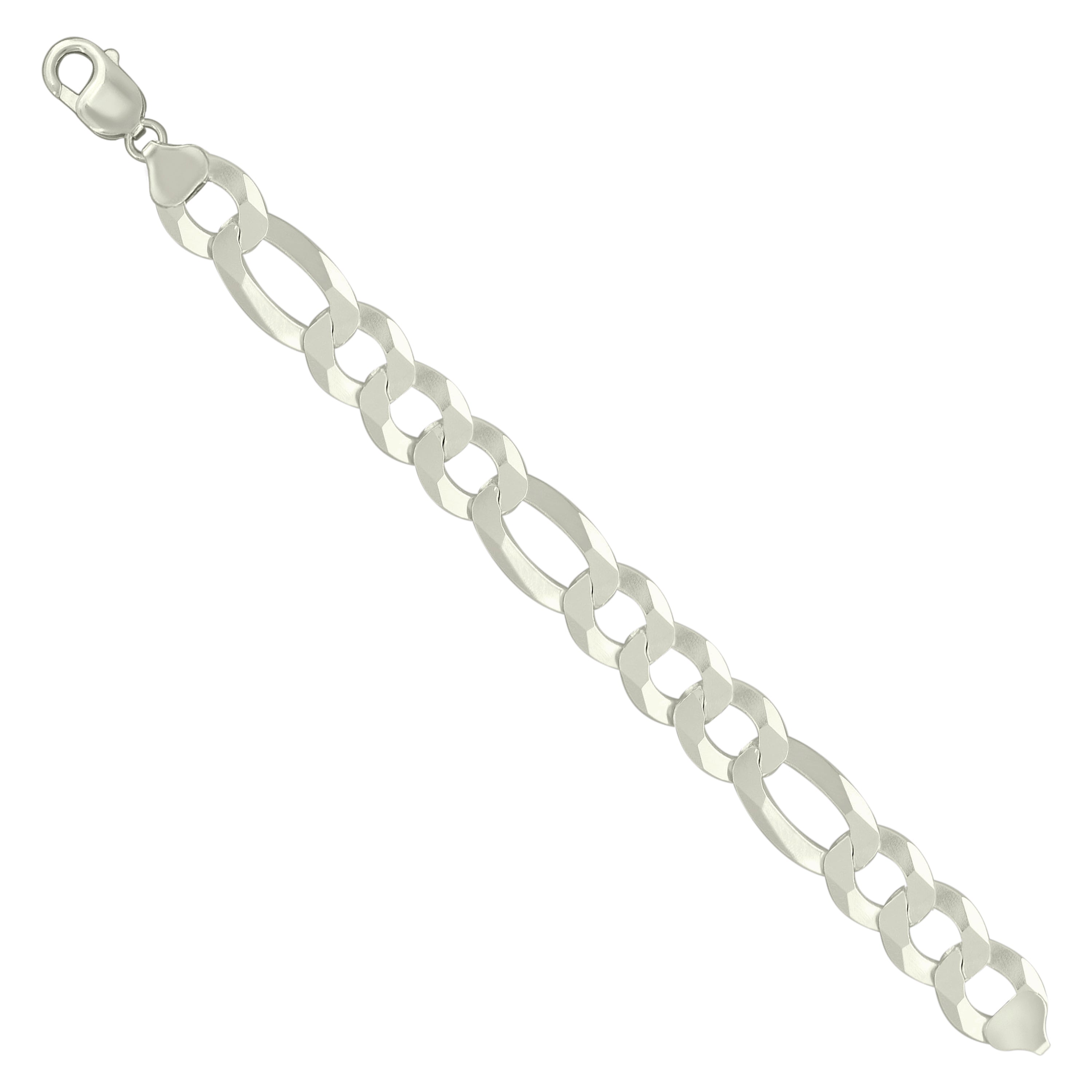925 Sterling Silver Super Flat Figaro Chain Silver Plated 350 13.5mm