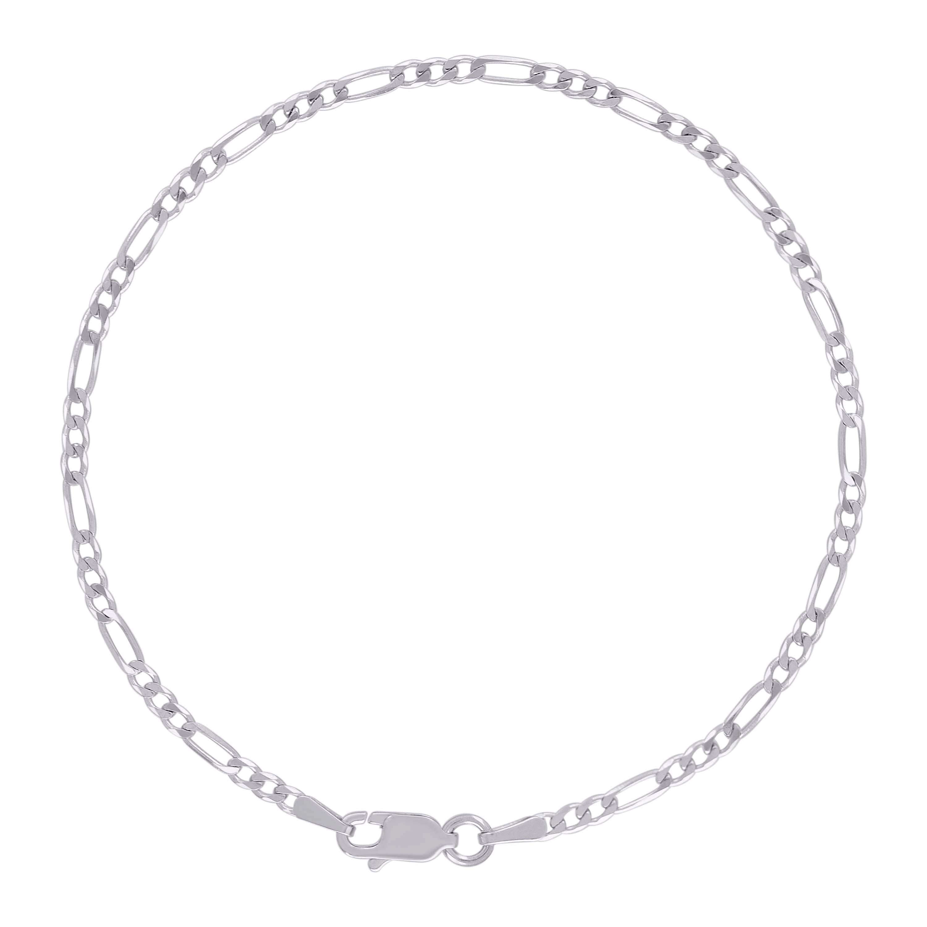 925 Sterling Silver Super Flat Figaro Chain Rhodium Plated 060 2.3mm