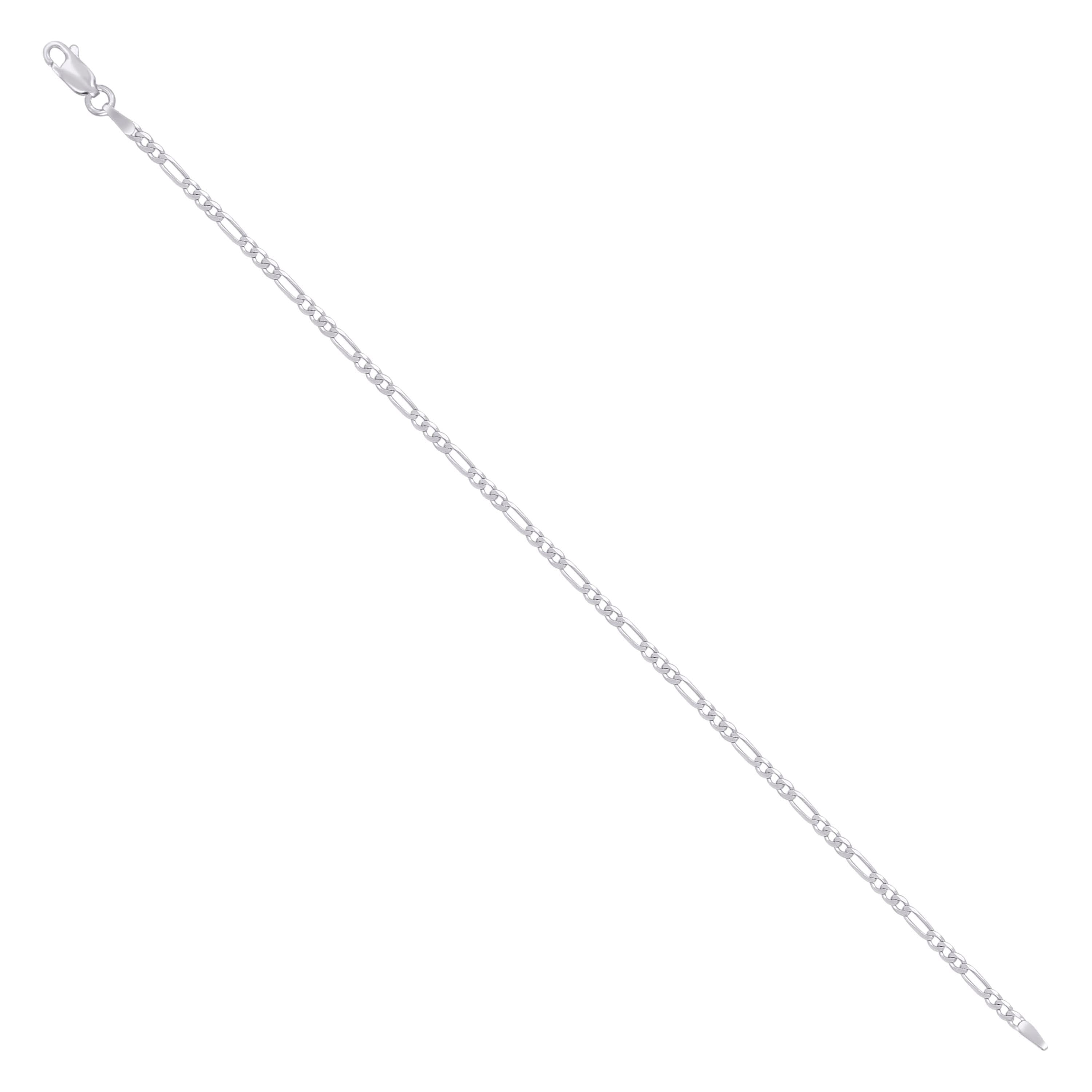925 Sterling Silver Super Flat Figaro Chain Rhodium Plated 060 2.3mm