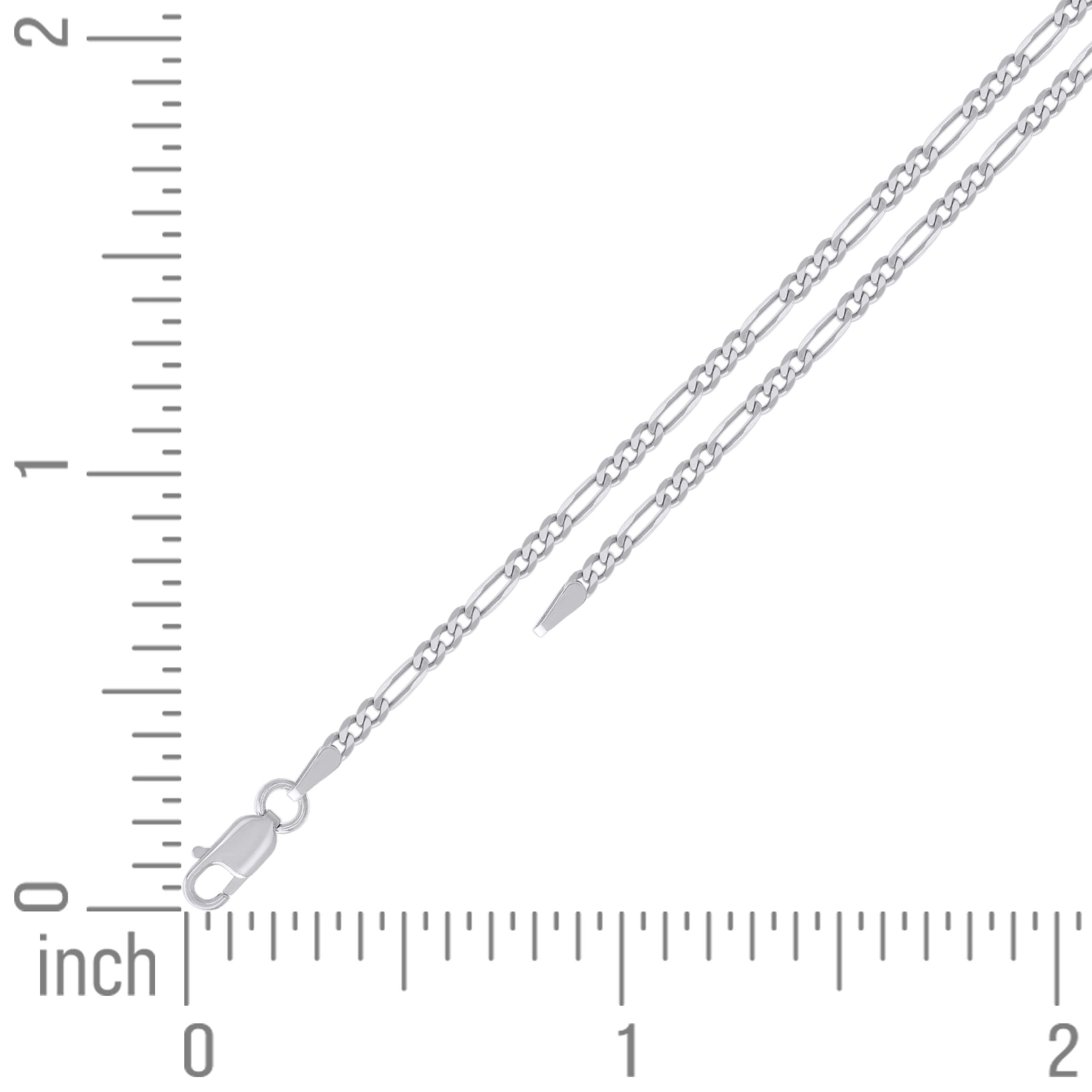 925 Sterling Silver Super Flat Figaro Chain Rhodium Plated 060 2.3mm