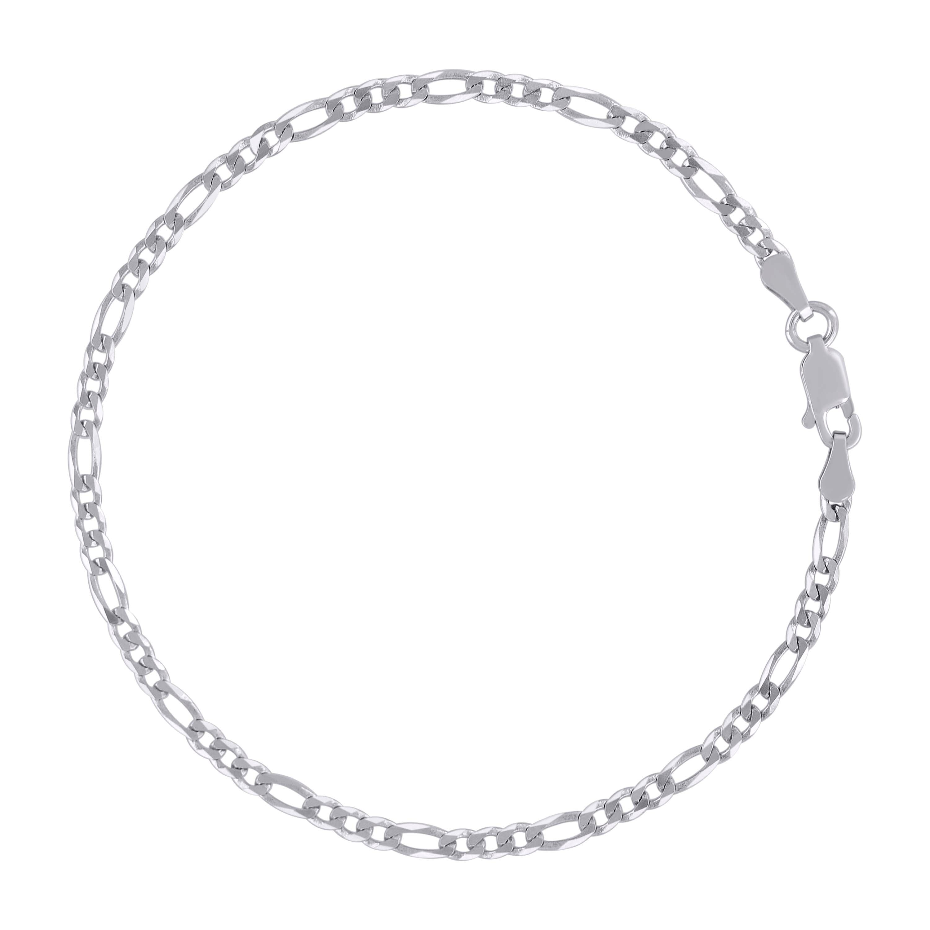 925 Sterling Silver Super Flat Figaro Chain Rhodium Plated 060 2.3mm