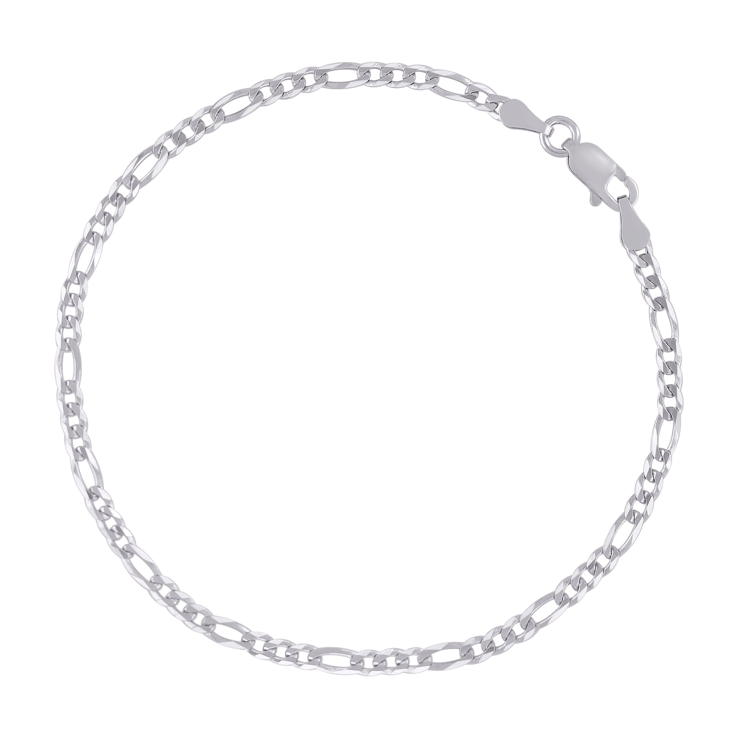 925 Sterling Silver Super Flat Figaro Chain Rhodium Plated 060 2.3mm