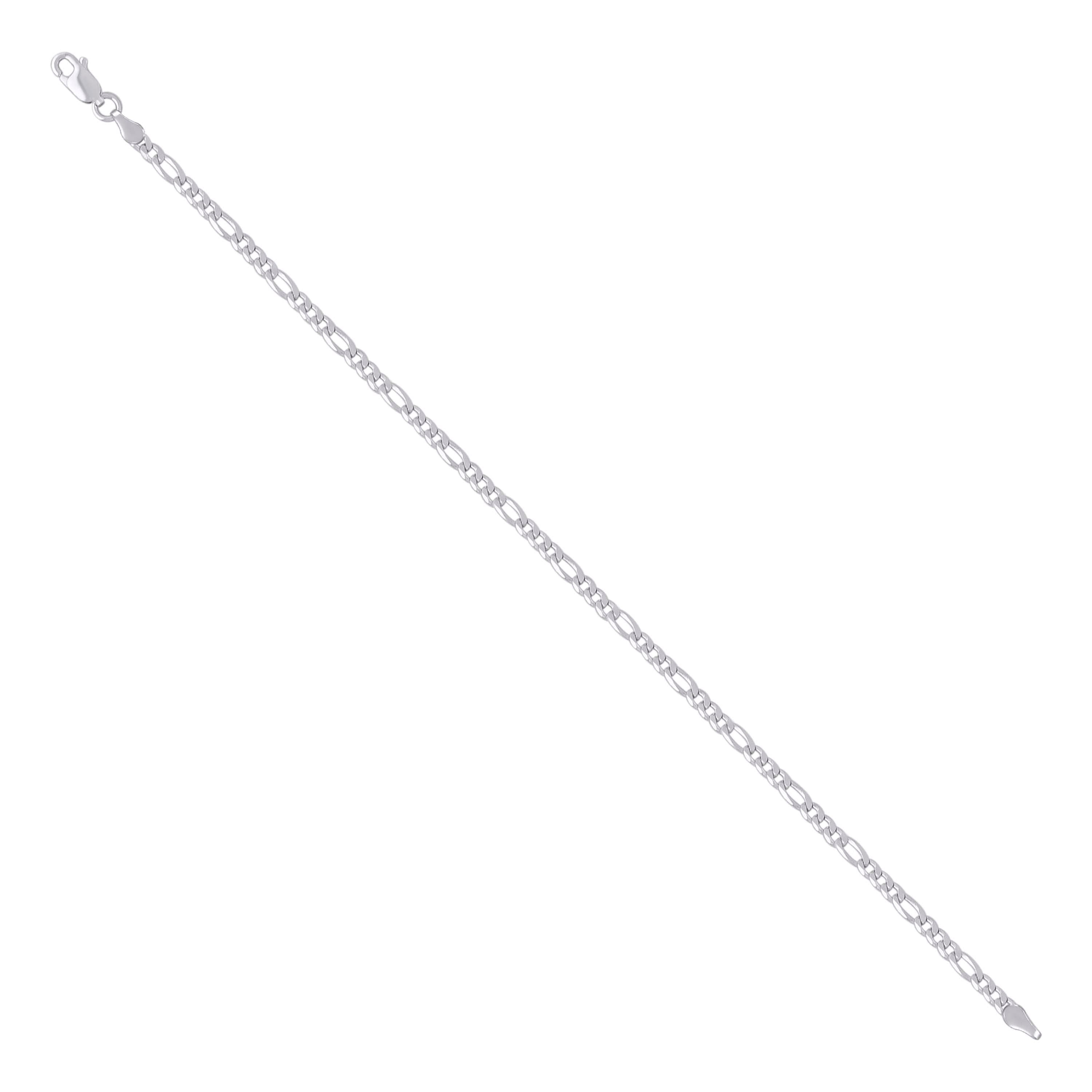 925 Sterling Silver Super Flat Figaro Chain Rhodium Plated 060 2.3mm