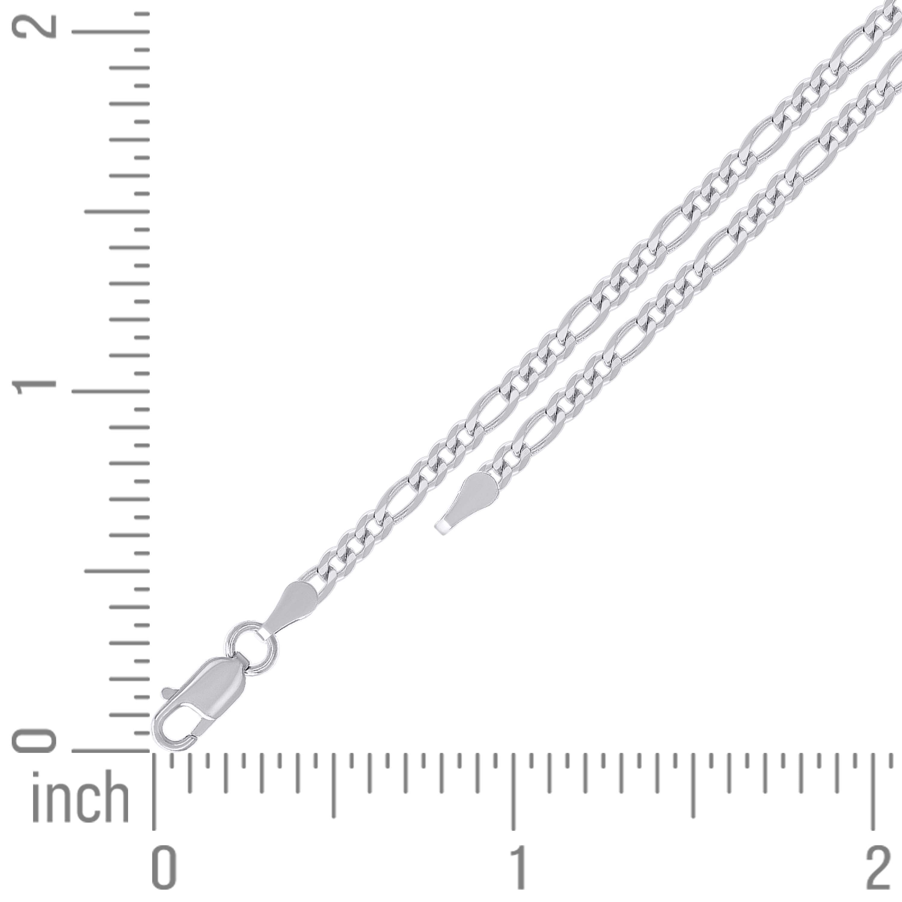 925 Sterling Silver Super Flat Figaro Chain Rhodium Plated 060 2.3mm