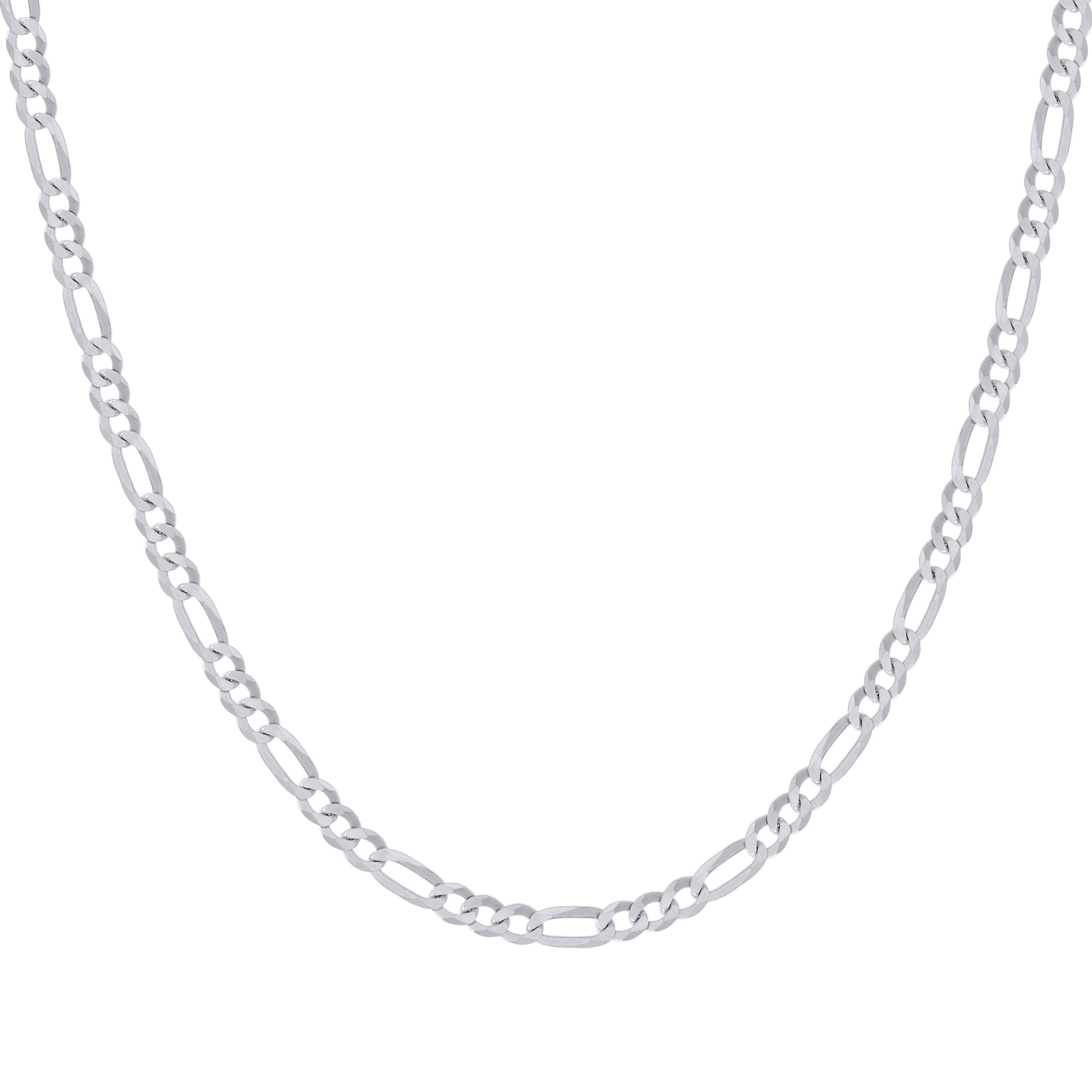 925 Sterling Silver Super Flat Figaro Chain Rhodium Plated 060 2.3mm