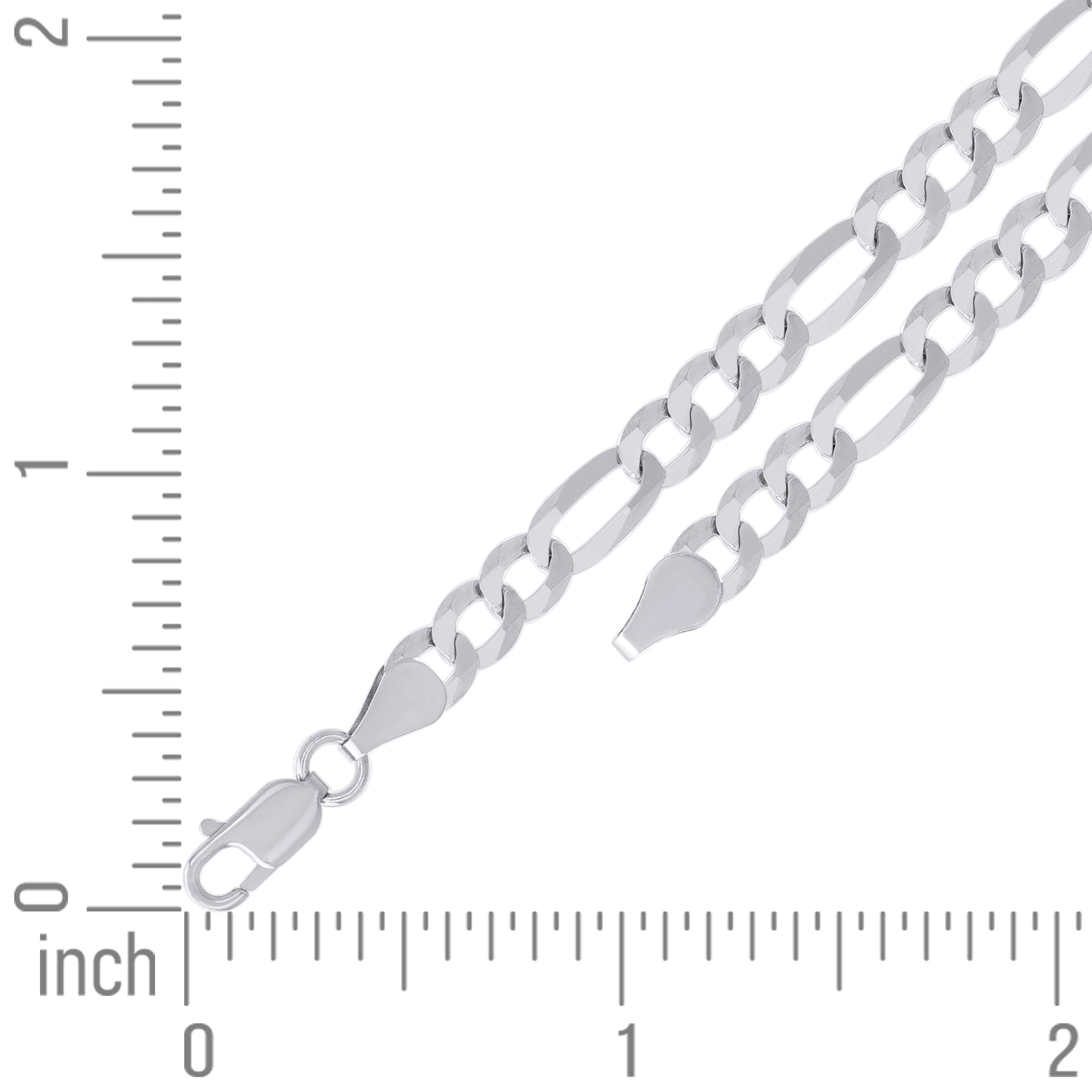 925 Sterling Silver Super Flat Figaro Chain Rhodium Plated 060 2.3mm