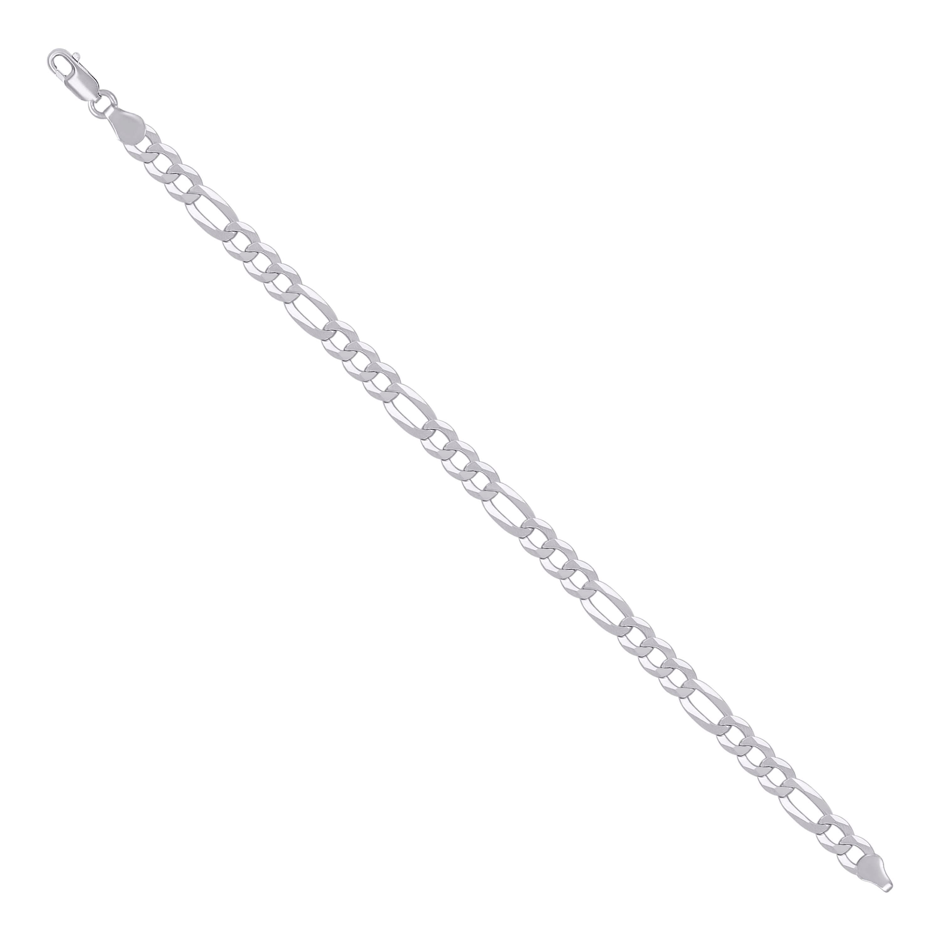 925 Sterling Silver Super Flat Figaro Chain Rhodium Plated 060 2.3mm