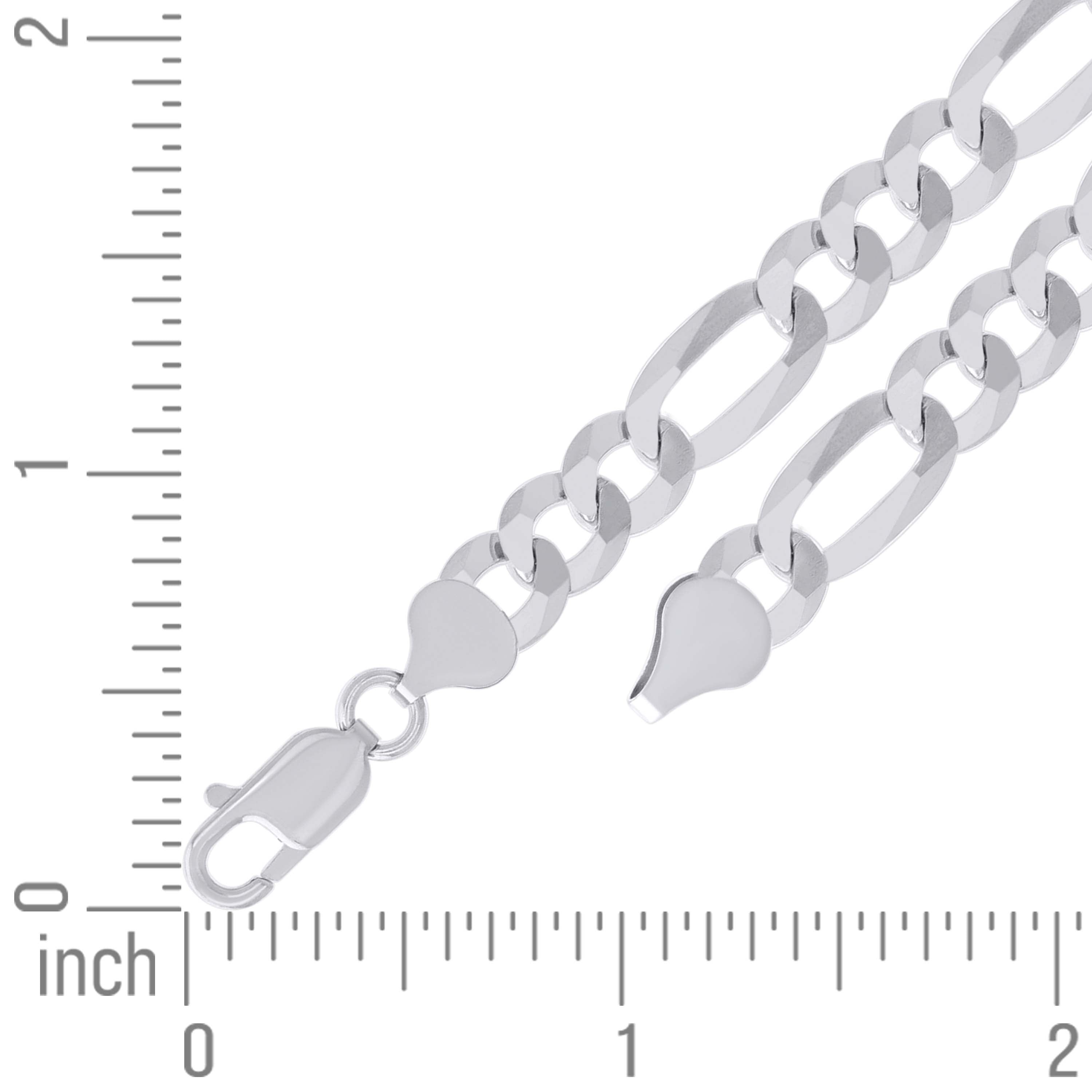 925 Sterling Silver Super Flat Figaro Chain Rhodium Plated 060 2.3mm