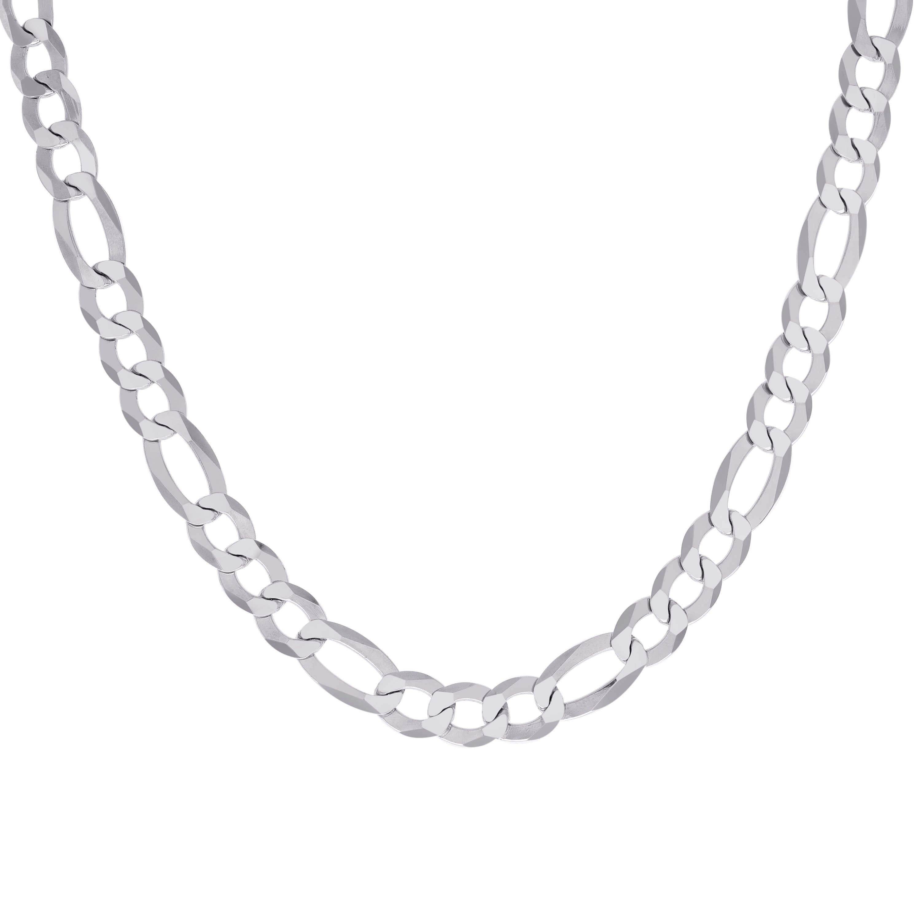 925 Sterling Silver Super Flat Figaro Chain Rhodium Plated 060 2.3mm