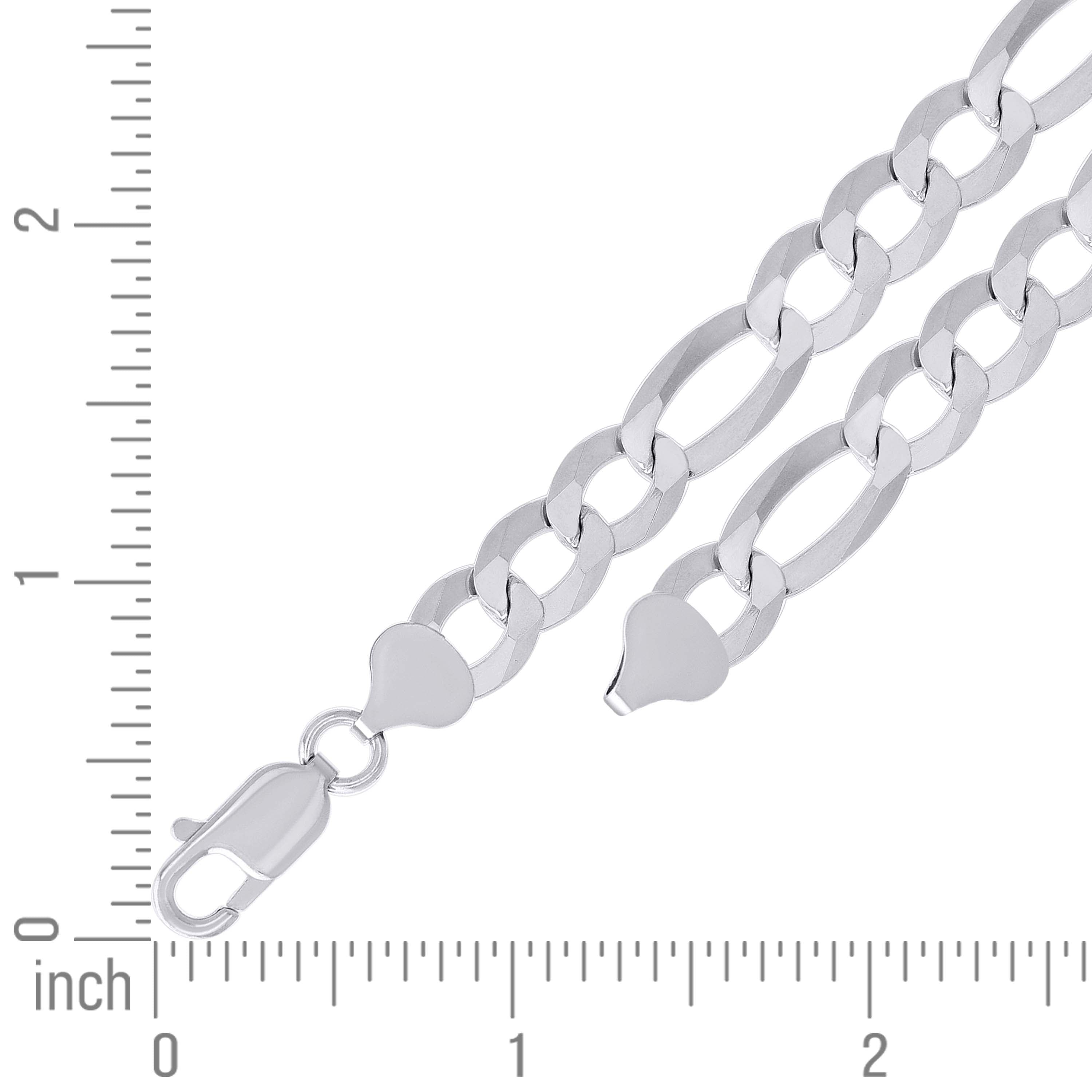 925 Sterling Silver Super Flat Figaro Chain Rhodium Plated 060 2.3mm