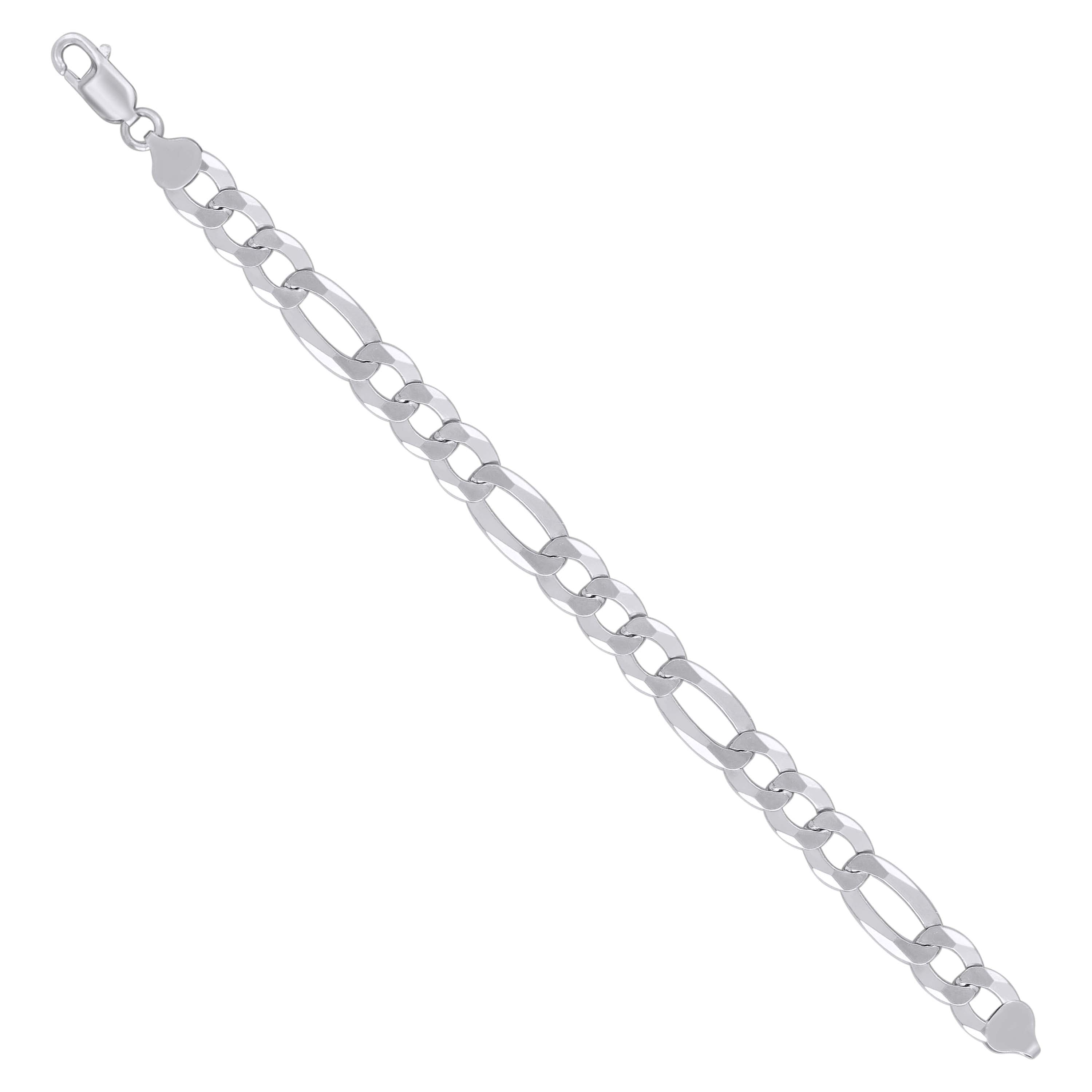 925 Sterling Silver Super Flat Figaro Chain Rhodium Plated 060 2.3mm