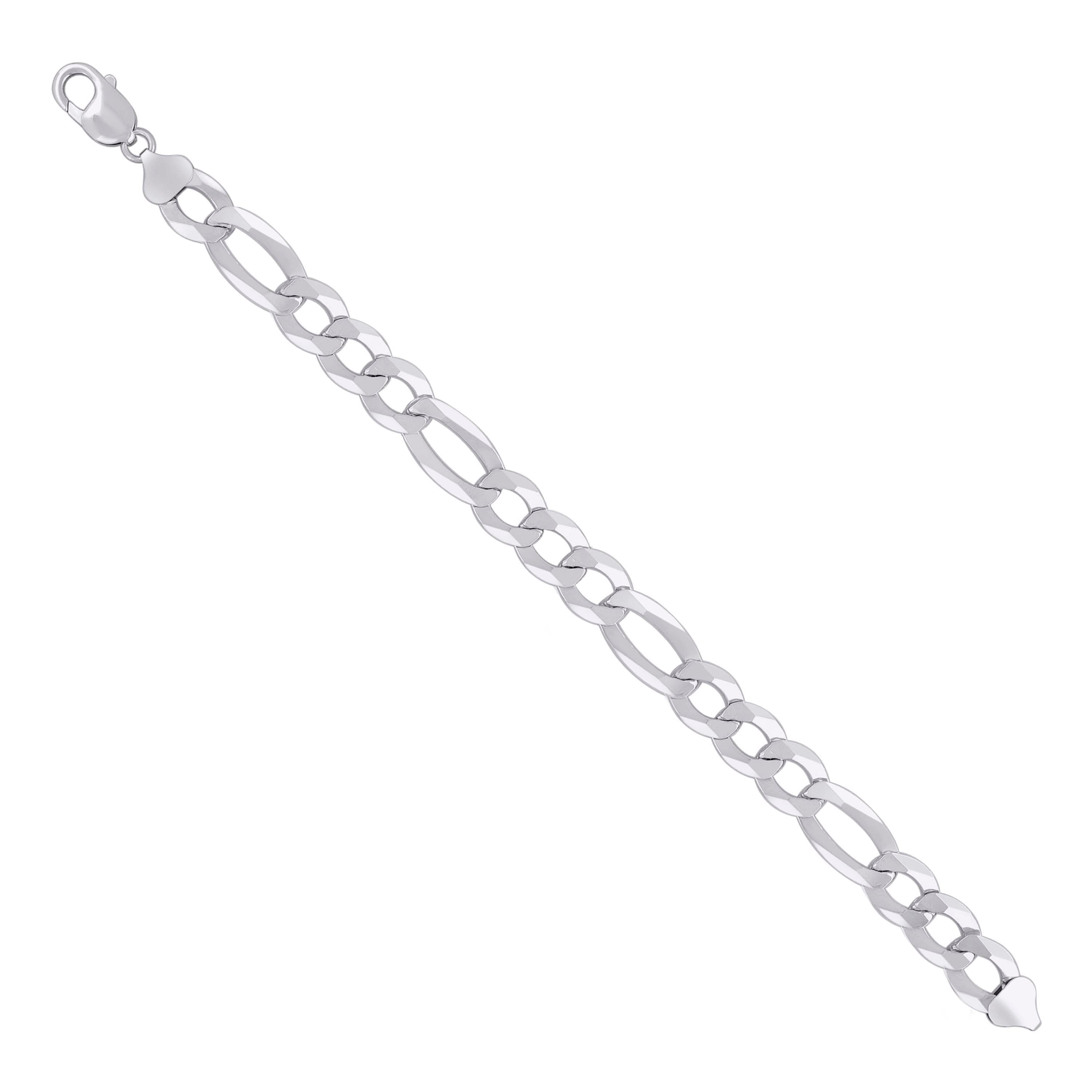 925 Sterling Silver Super Flat Figaro Chain Rhodium Plated 060 2.3mm