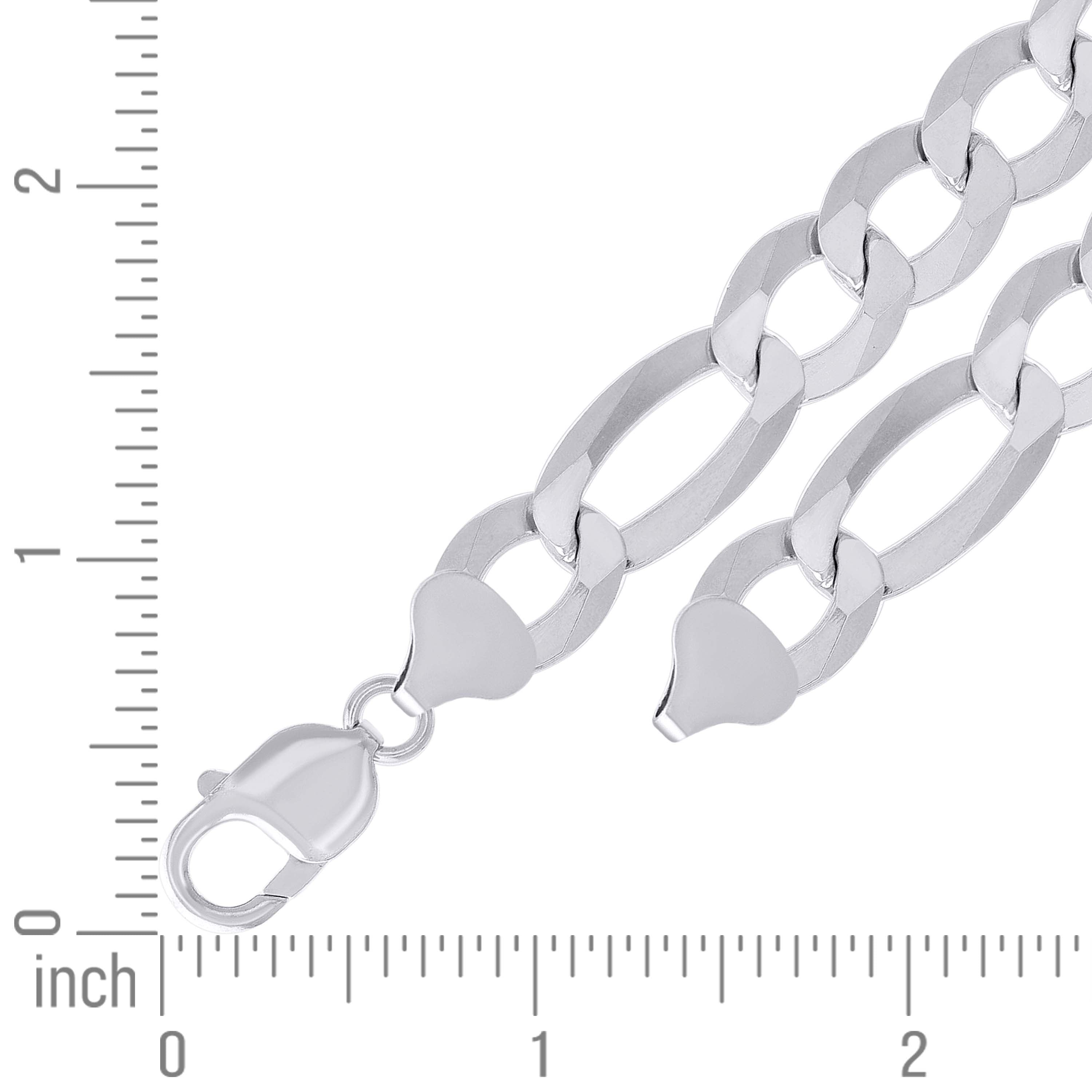 925 Sterling Silver Super Flat Figaro Chain Rhodium Plated 060 2.3mm