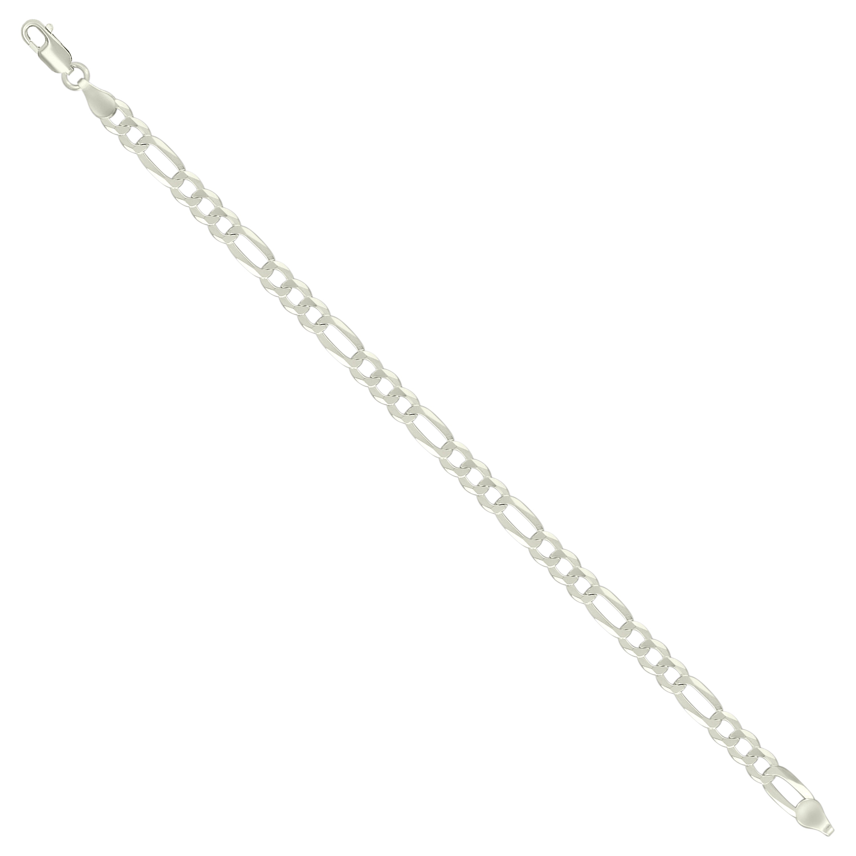 925 Sterling Silver Super Flat Figaro Chain Rhodium Plated 060 2.3mm