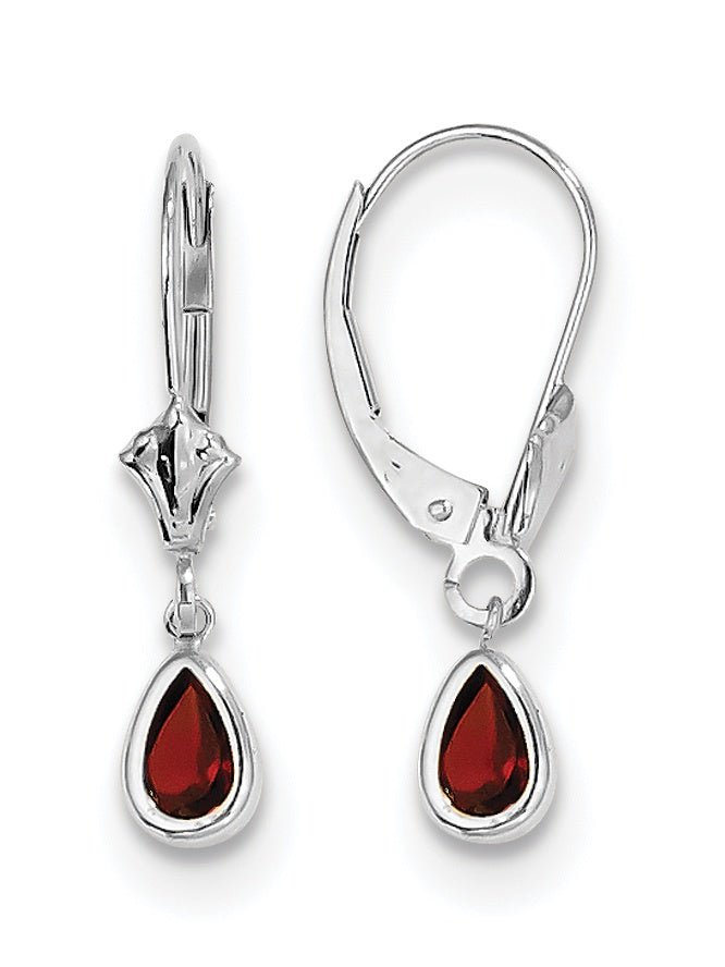 14K 6X4Mm White Gold Garnet/January Earrings