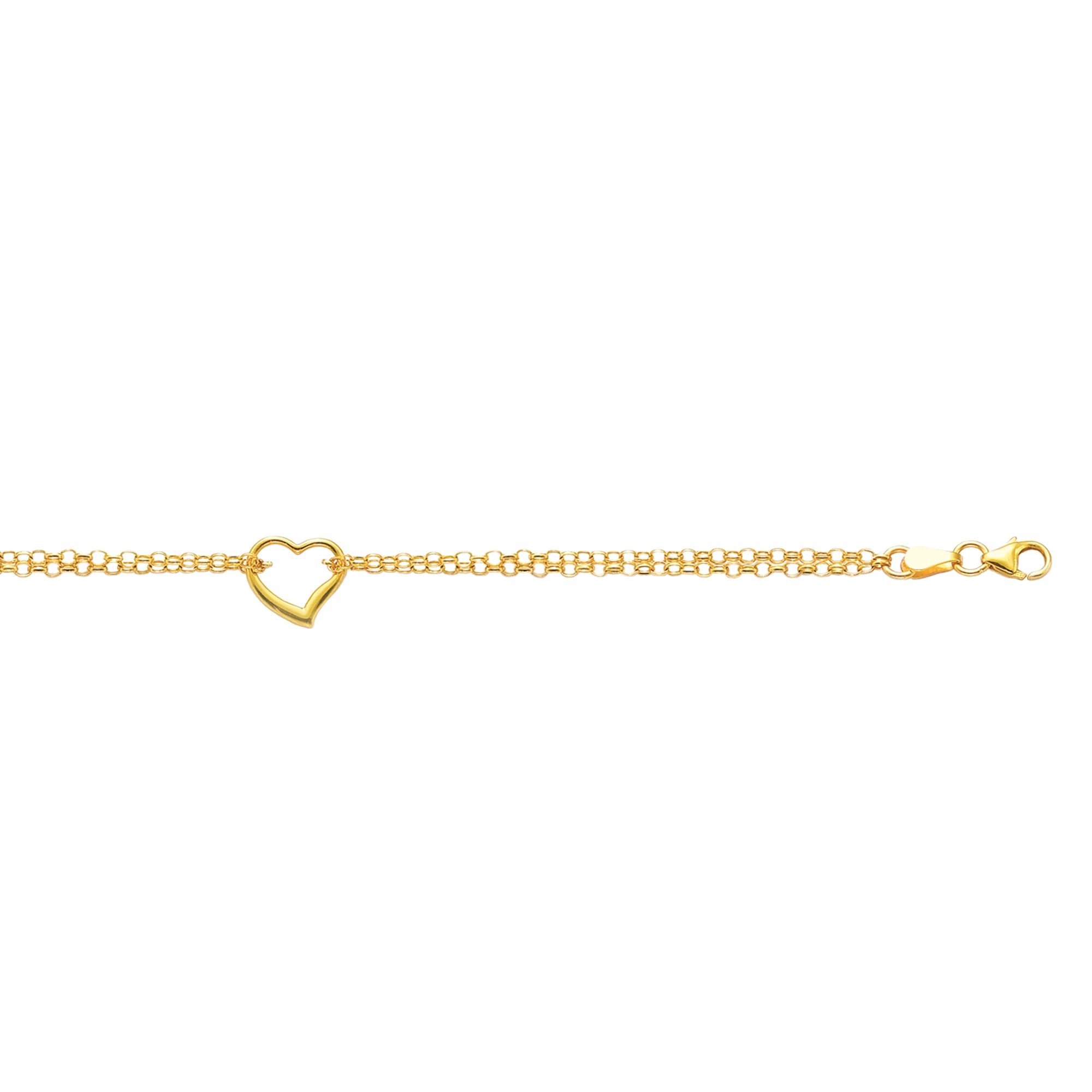 10K Yellow Gold Polished Heart 10" Anklet with Lobster Lock