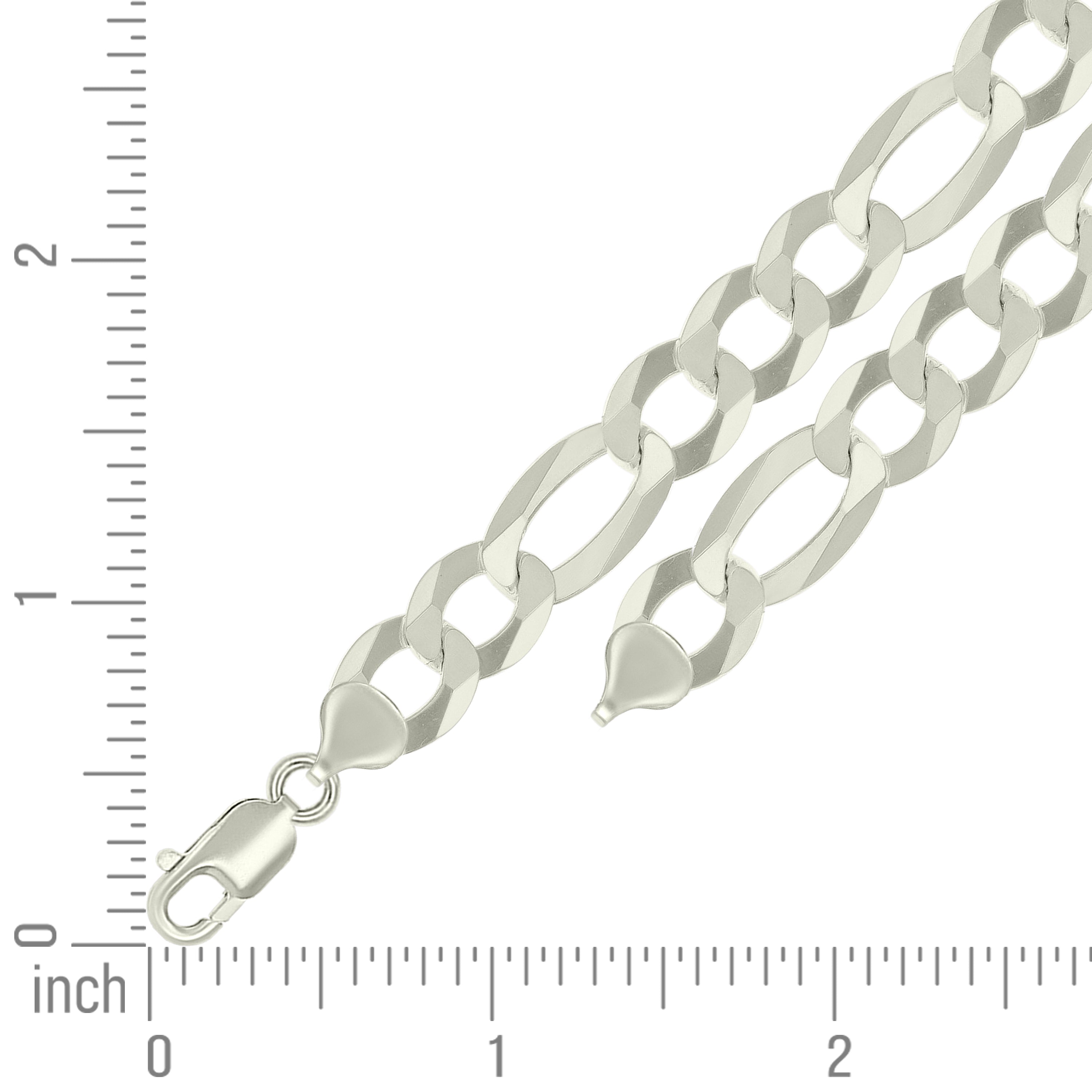 925 Sterling Silver Super Flat Figaro Chain Rhodium Plated 060 2.3mm