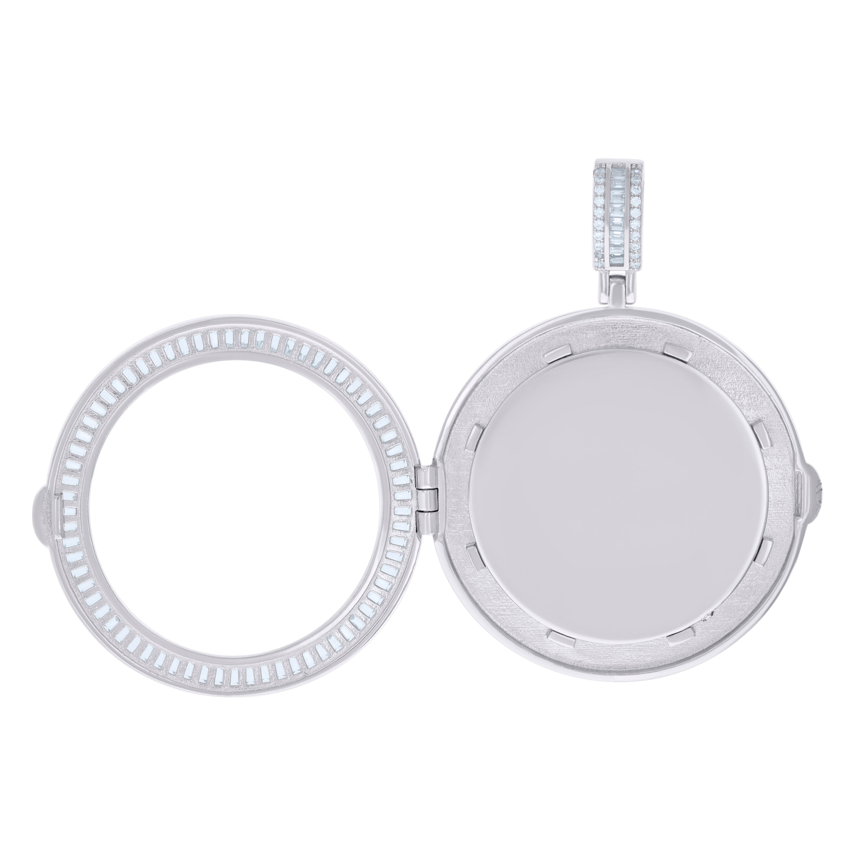 925 Sterling Silver Mens Baguette Round Cubic-Zirconia Round Picture Frame Pendant
