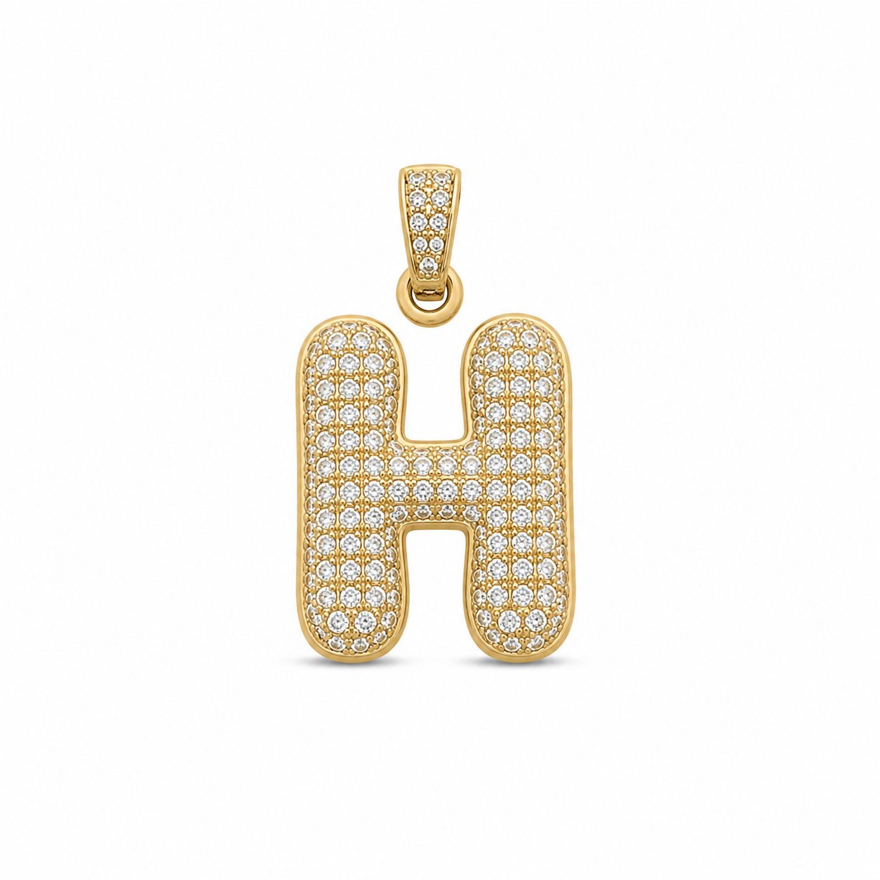 10KT Yellow Gold Small Bubble CZ Initial Pendant