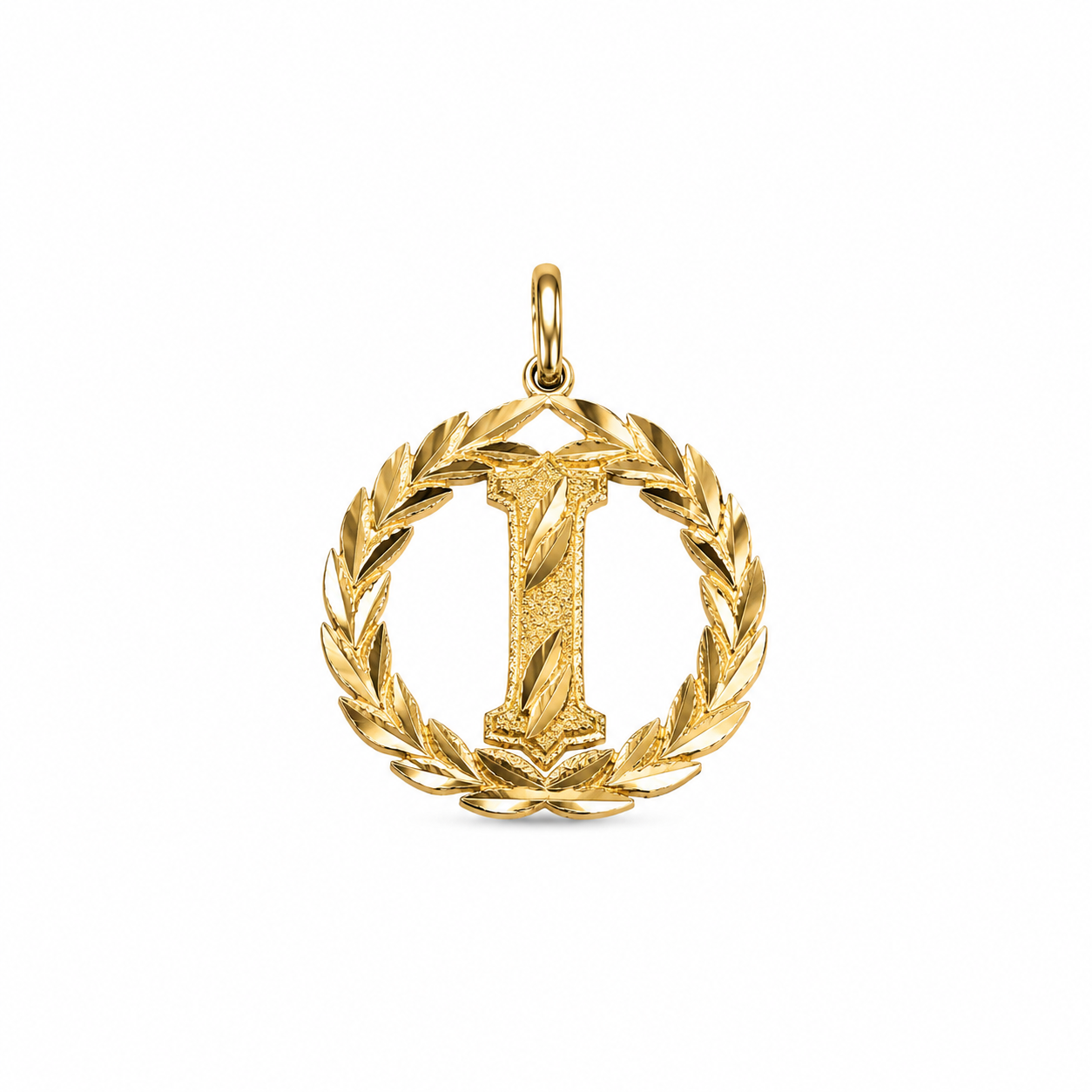 14KT Yellow Gold Round Wreath Initial Pendant
