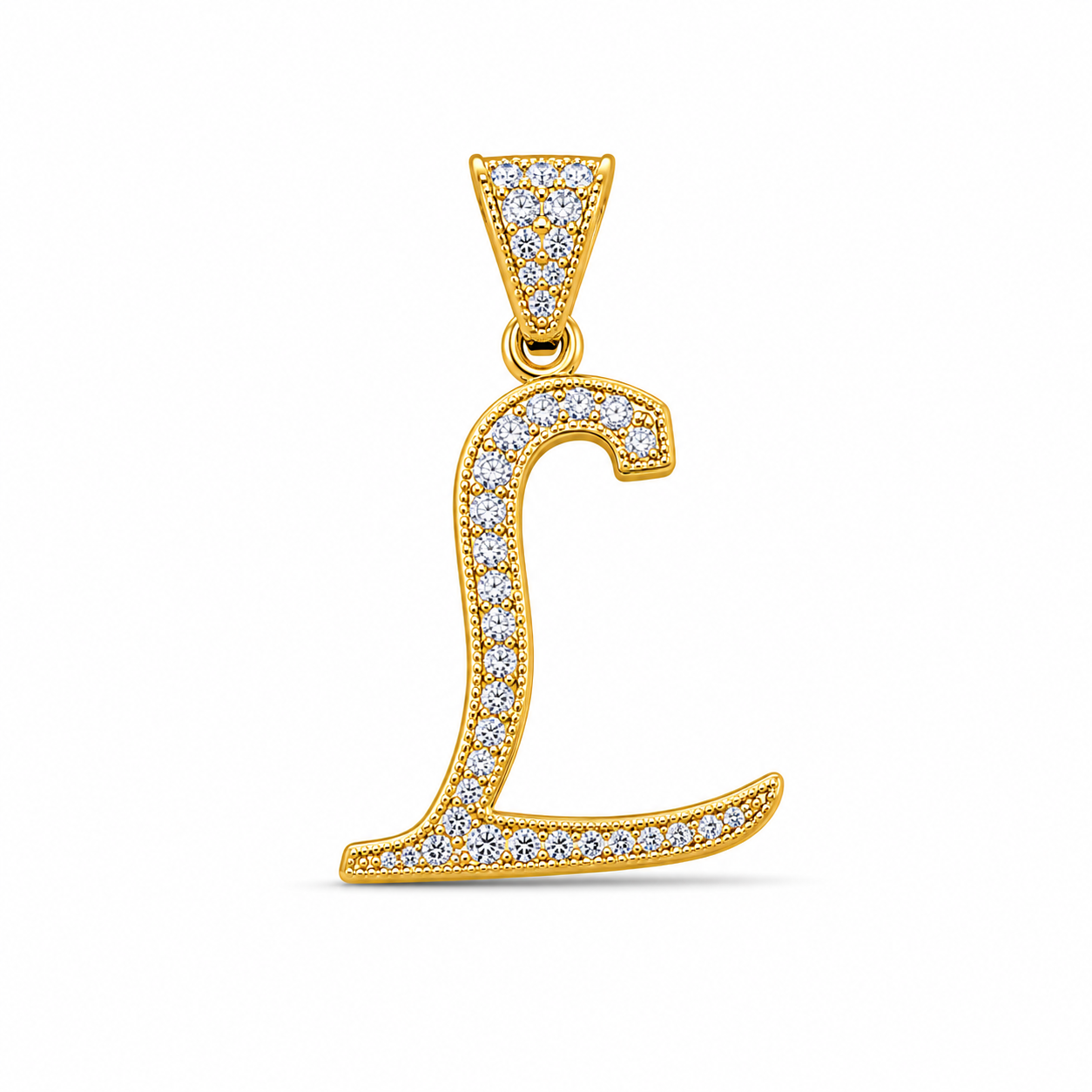 14KT Yellow Gold Cursive CZ Initial Pendant