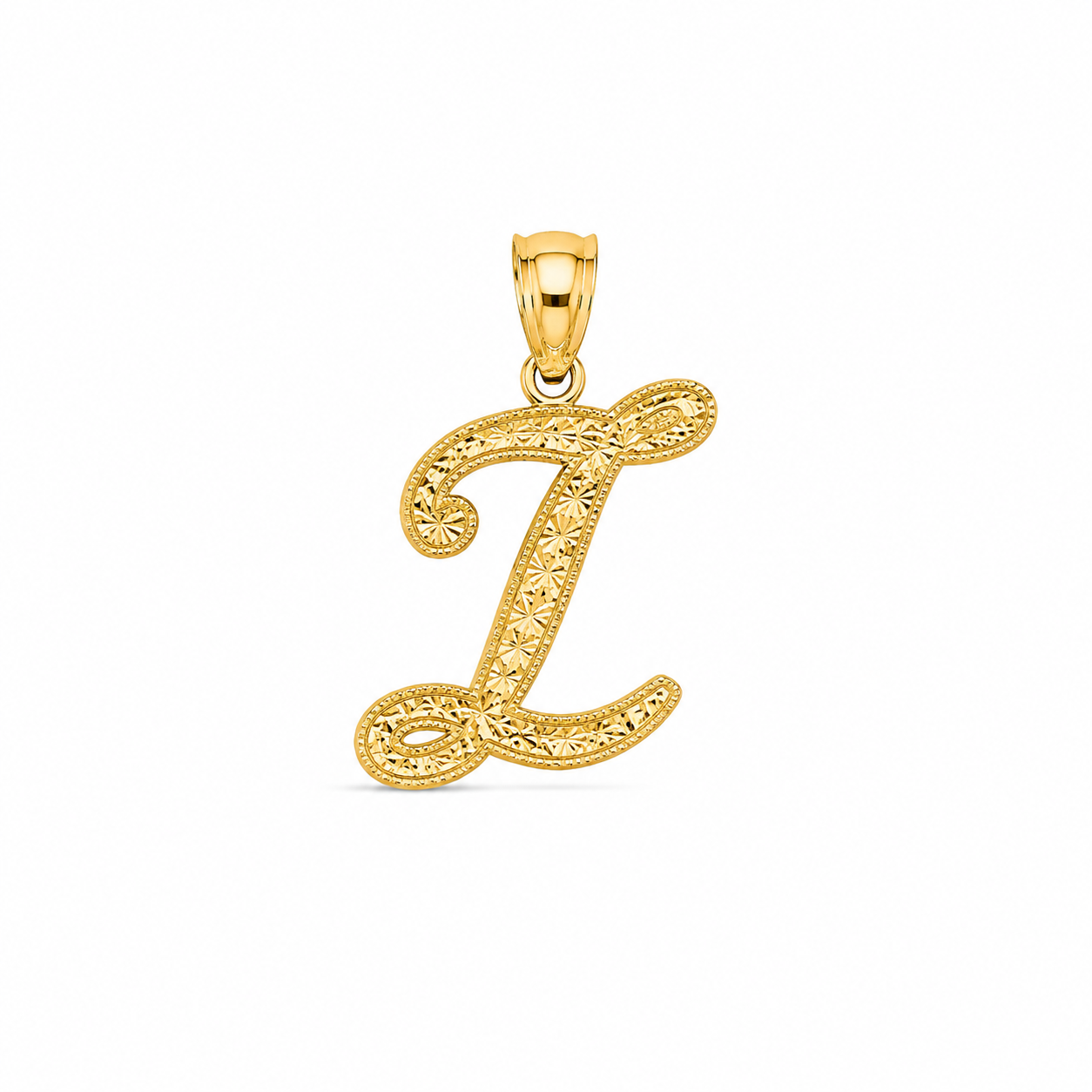 10KT Yellow Gold Diamond Cut Cursive Initial Pendant