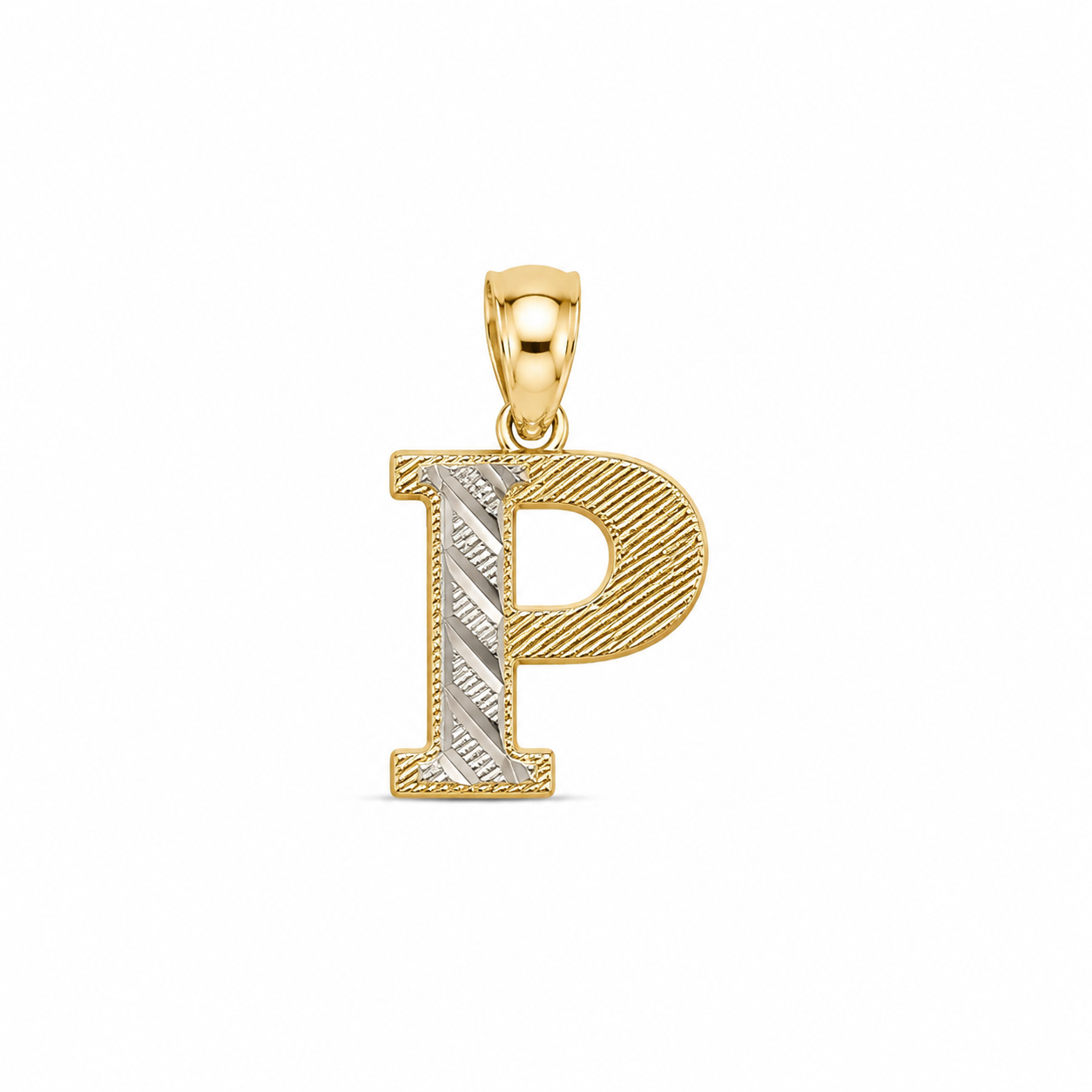 14KT Two-Tone Gold Diamond Cut Print Initial Pendant