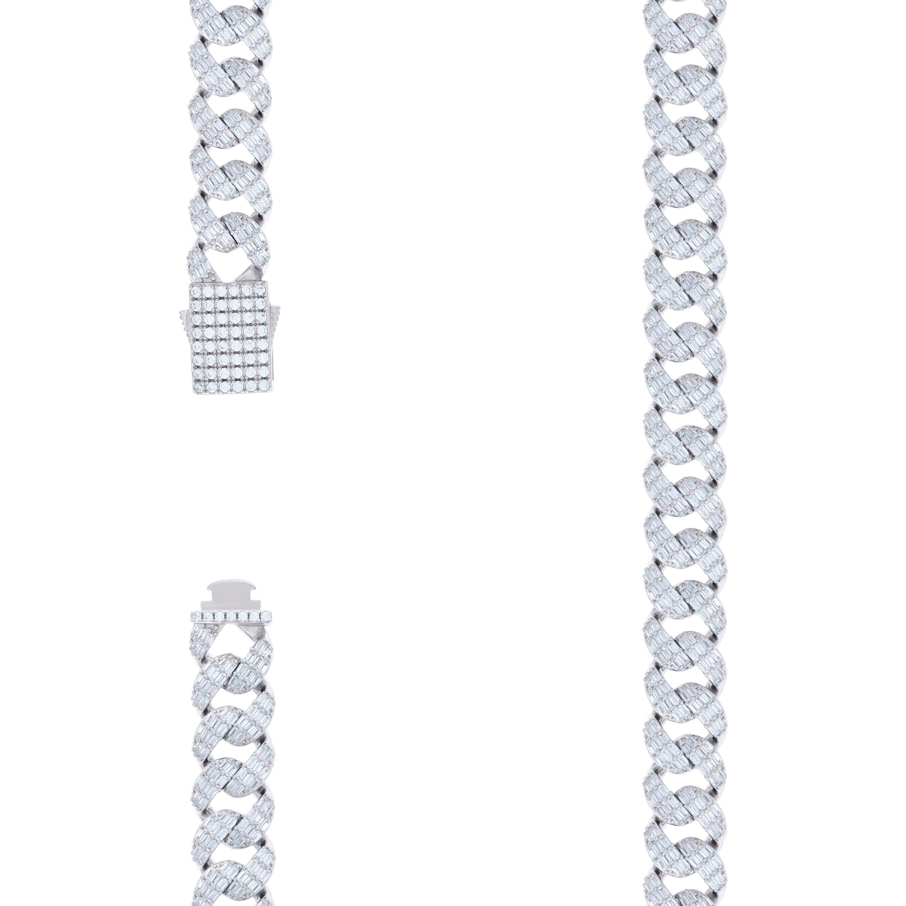 925 Sterling Silver Baguette Round Cubic-Zirconia Fancy Cuban Necklace
