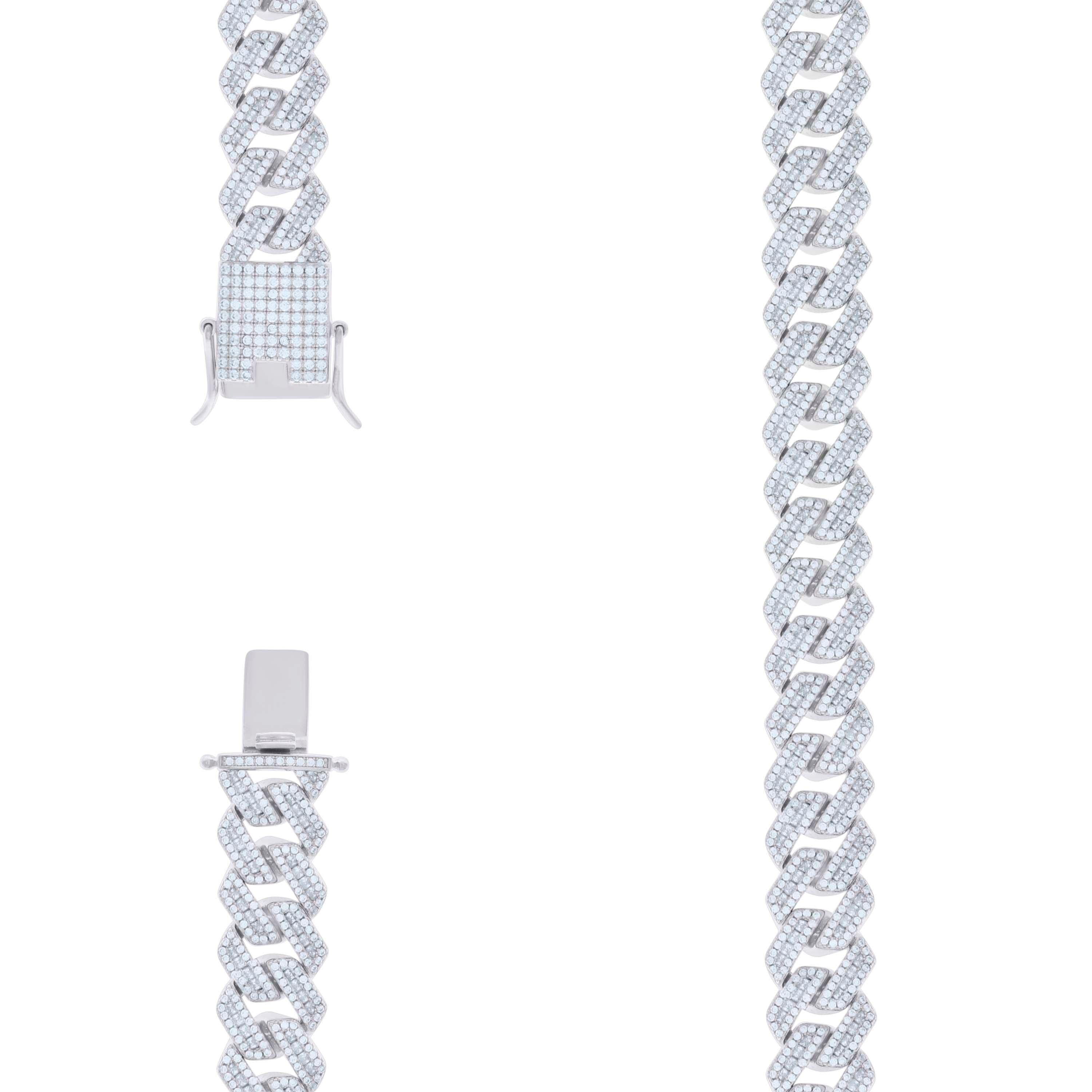 925 Sterling Silver Baguette Round Cubic-Zirconia Fancy Cuban Necklace
