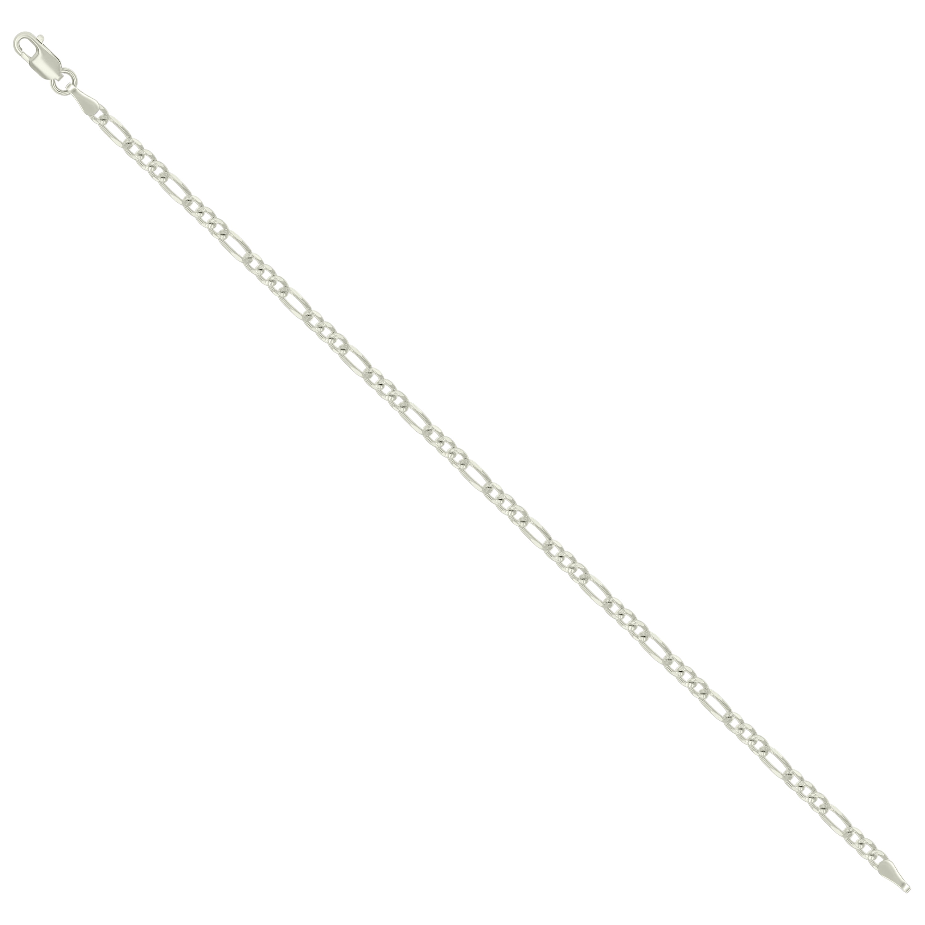 925 Sterling Silver Solid Pave Classic Figaro Silver Plated 080 3.0mm