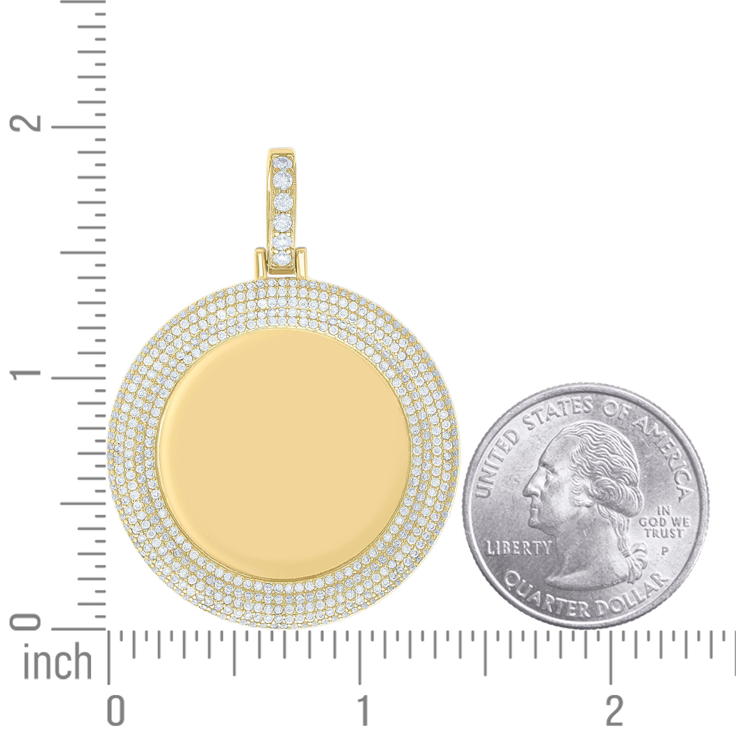 925 Sterling Silver Yellow-tone Unisex Cubic-Zirconia Memory Circle Photo Frame Charm Pendant